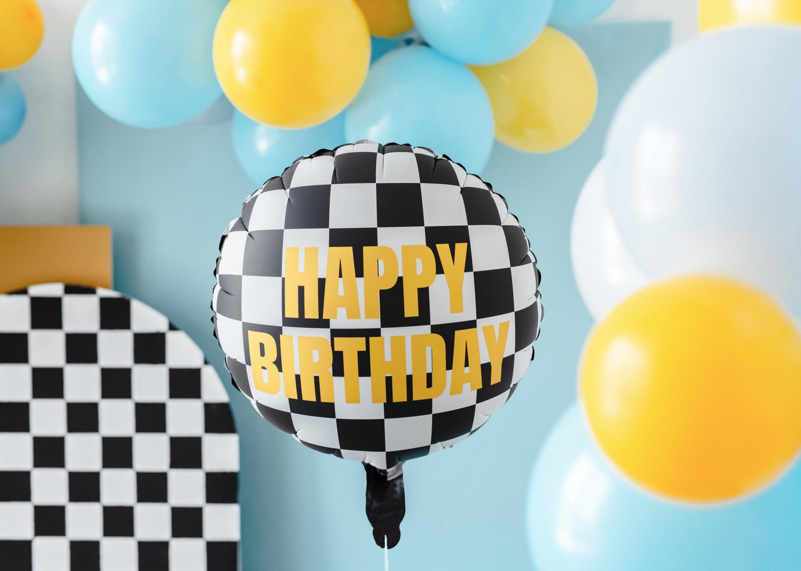 Checkered Flag Birthday Balloon - Stesha Party