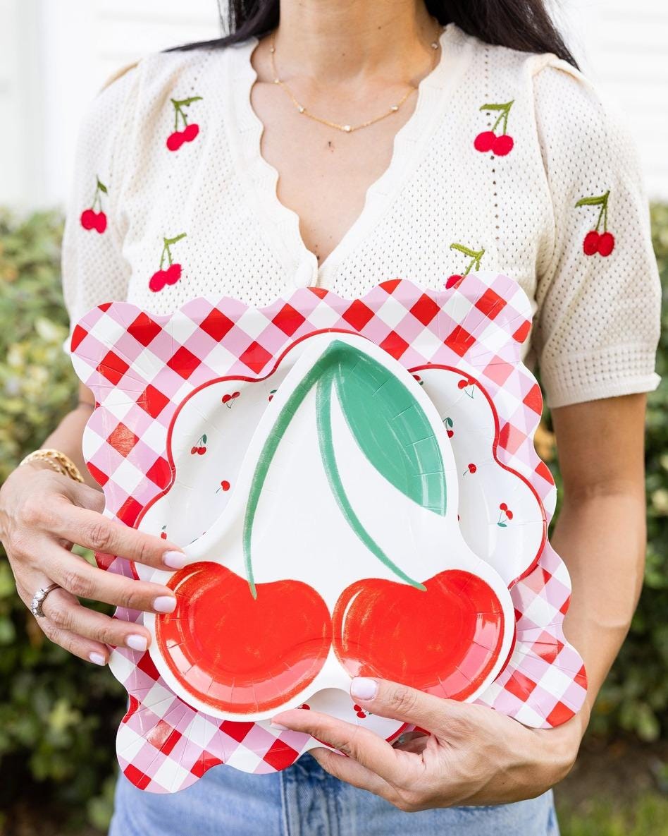 Cherry Shaped Plates 8ct - Stesha Party