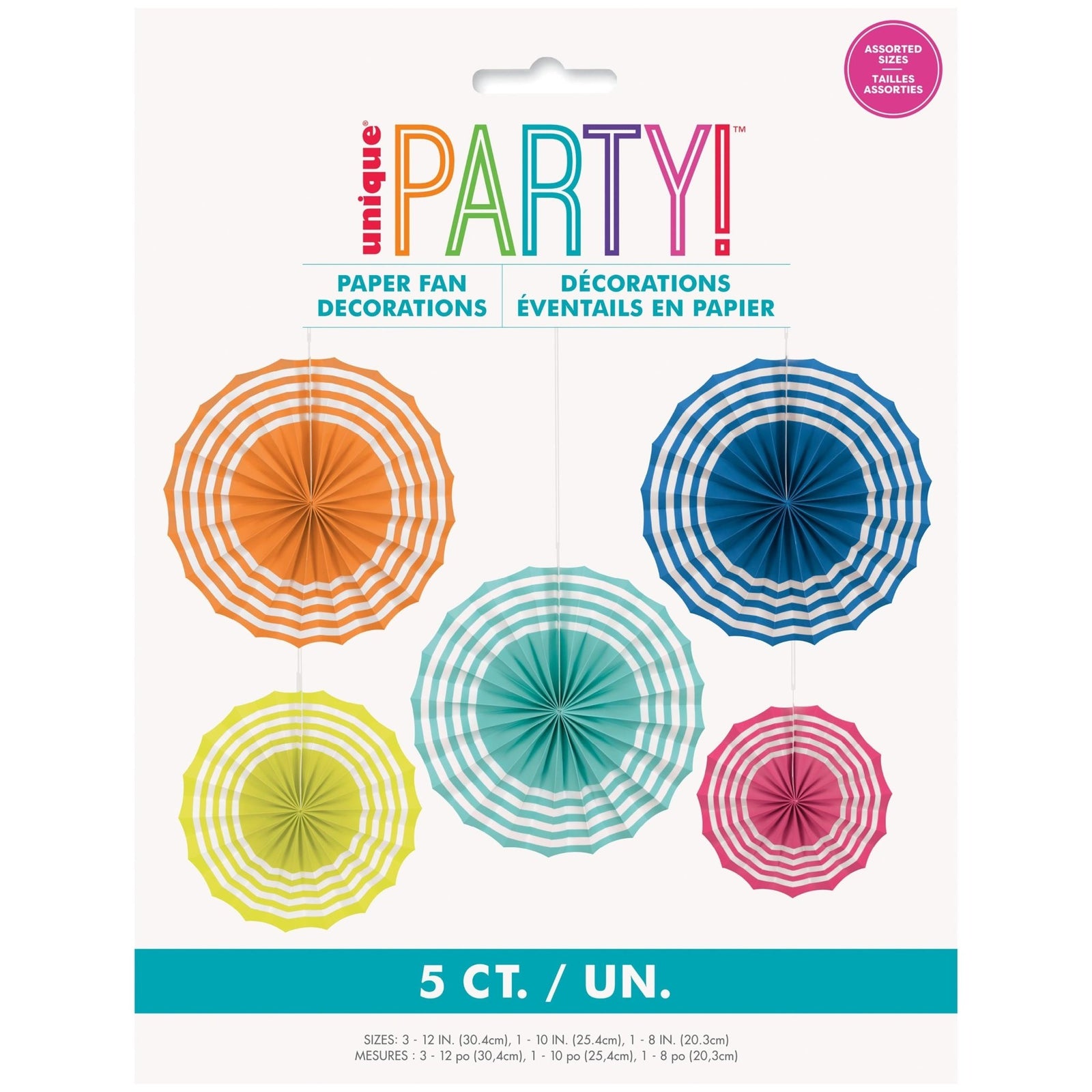 Colorful Striped Paper Fan Decorations 5ct - Stesha Party