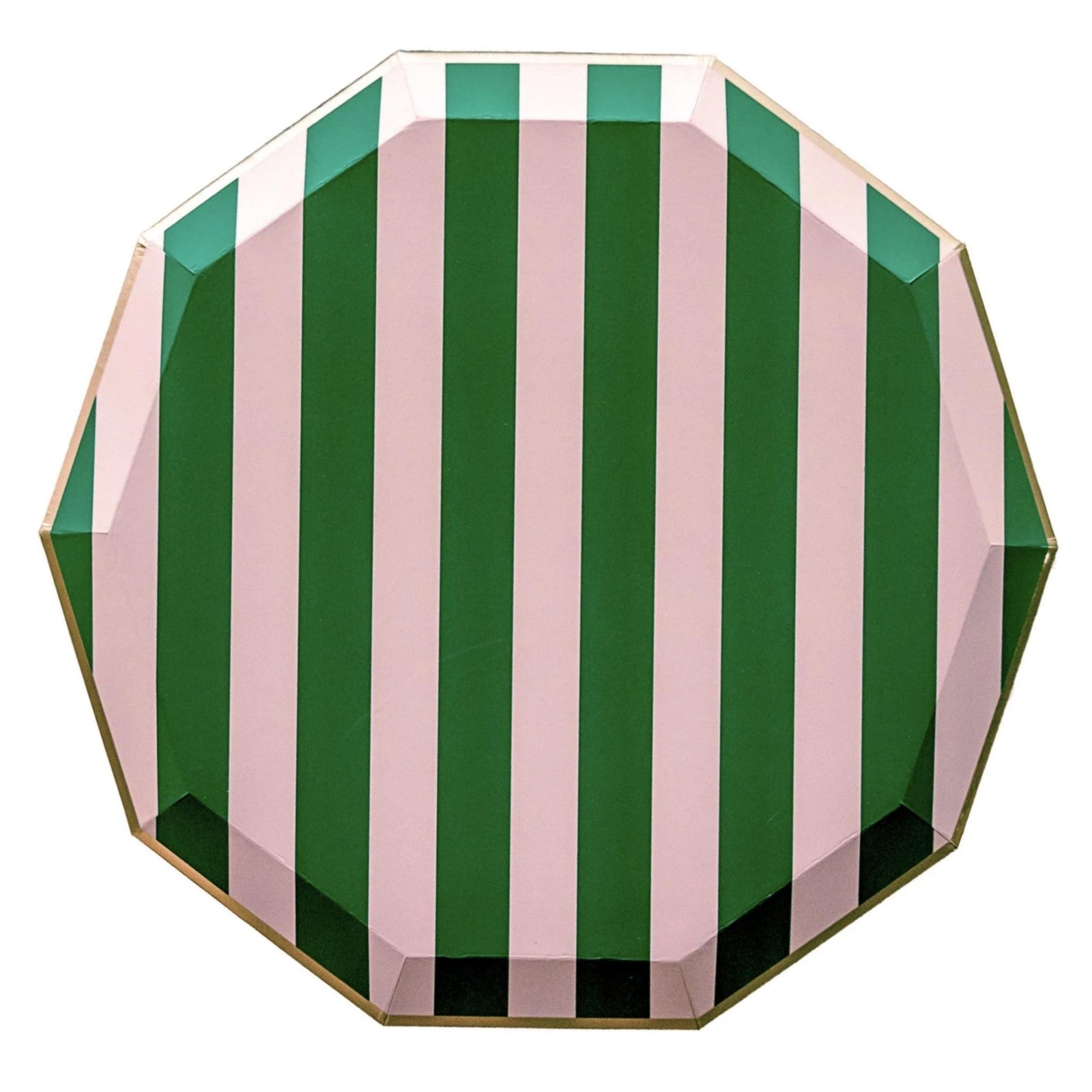 Decagon Shaped Pink & Green Stripe Paper Plates 8ct - Stesha Party