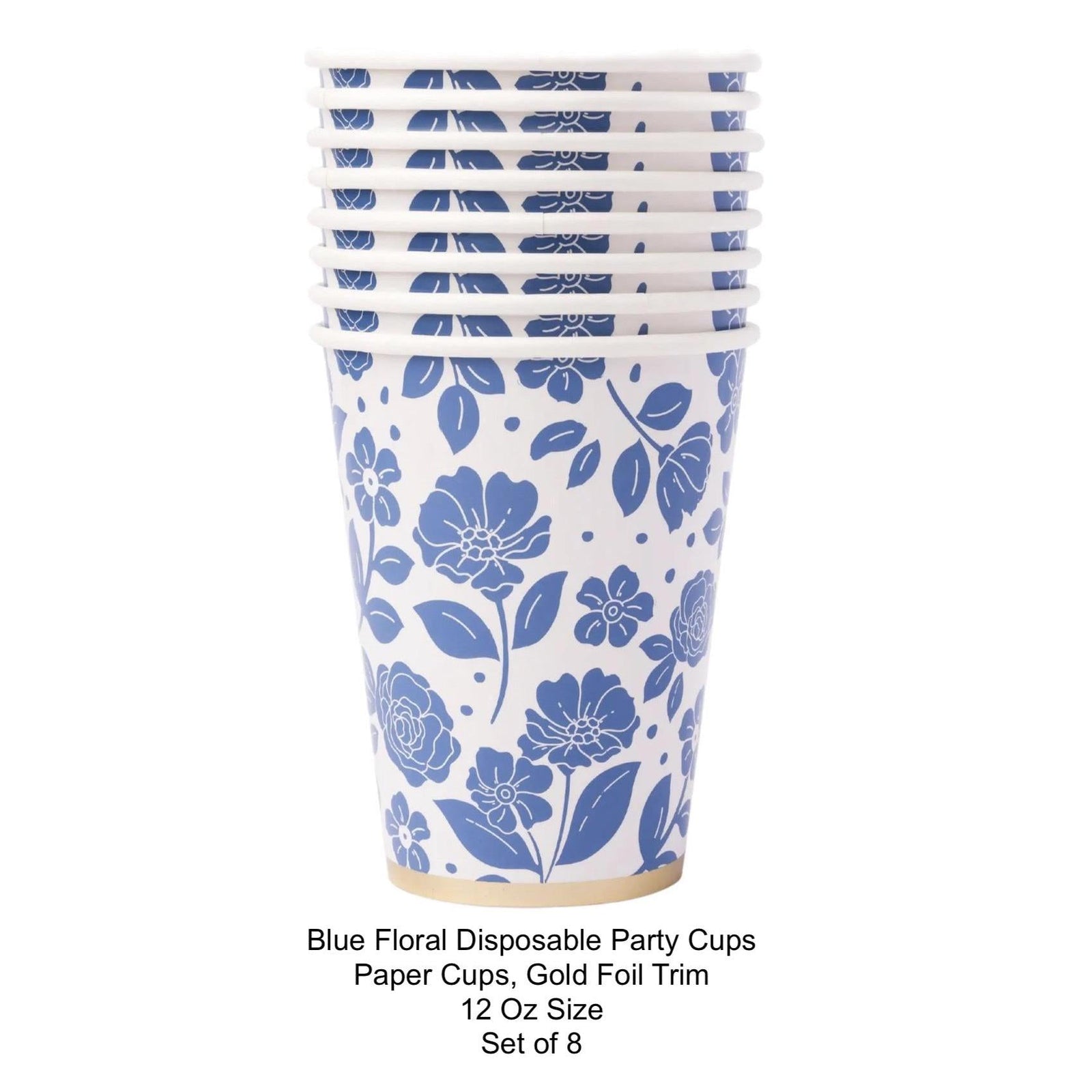 Elegant Blue Floral Party Cups 8ct - Stesha Party