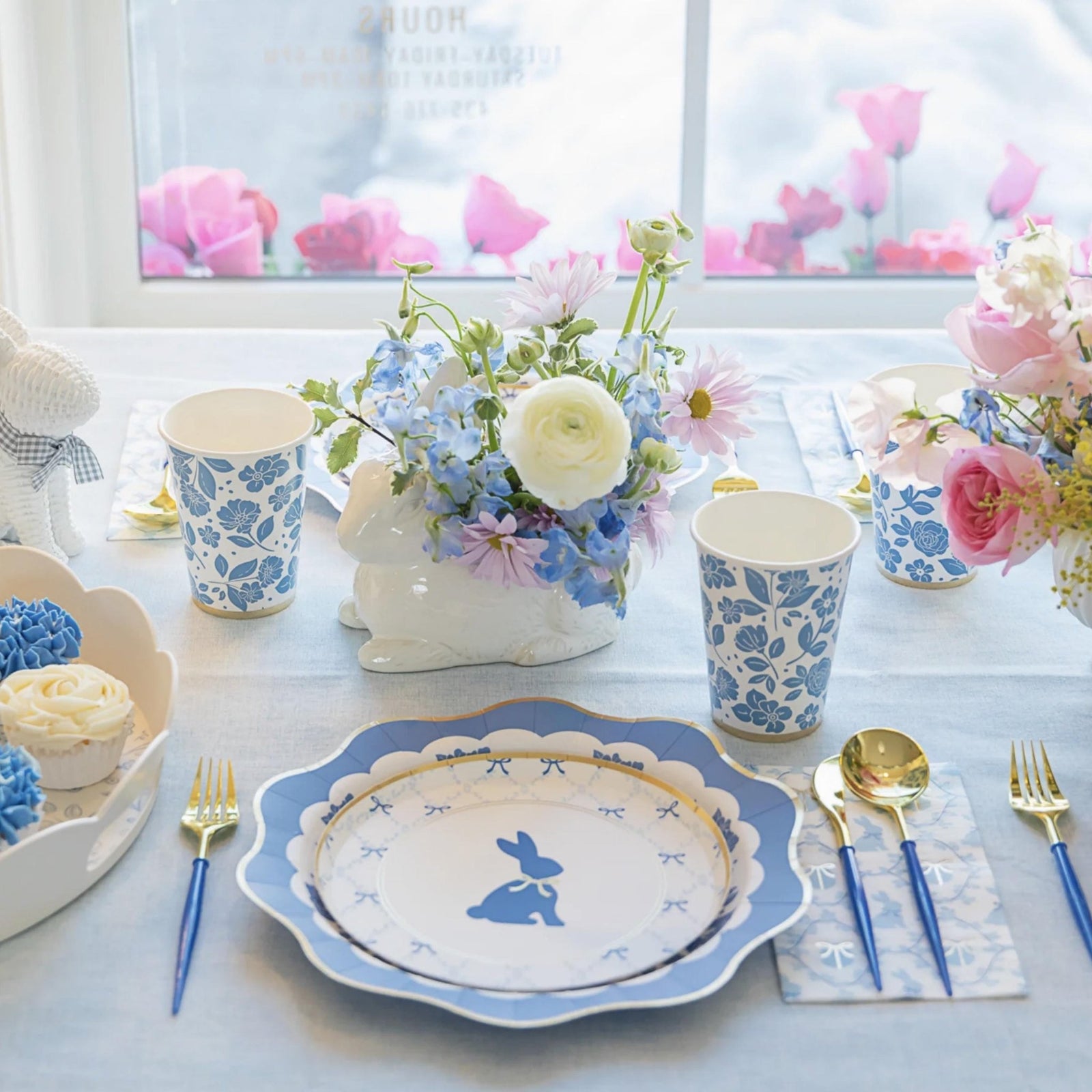 Elegant Blue Floral Party Cups 8ct - Stesha Party