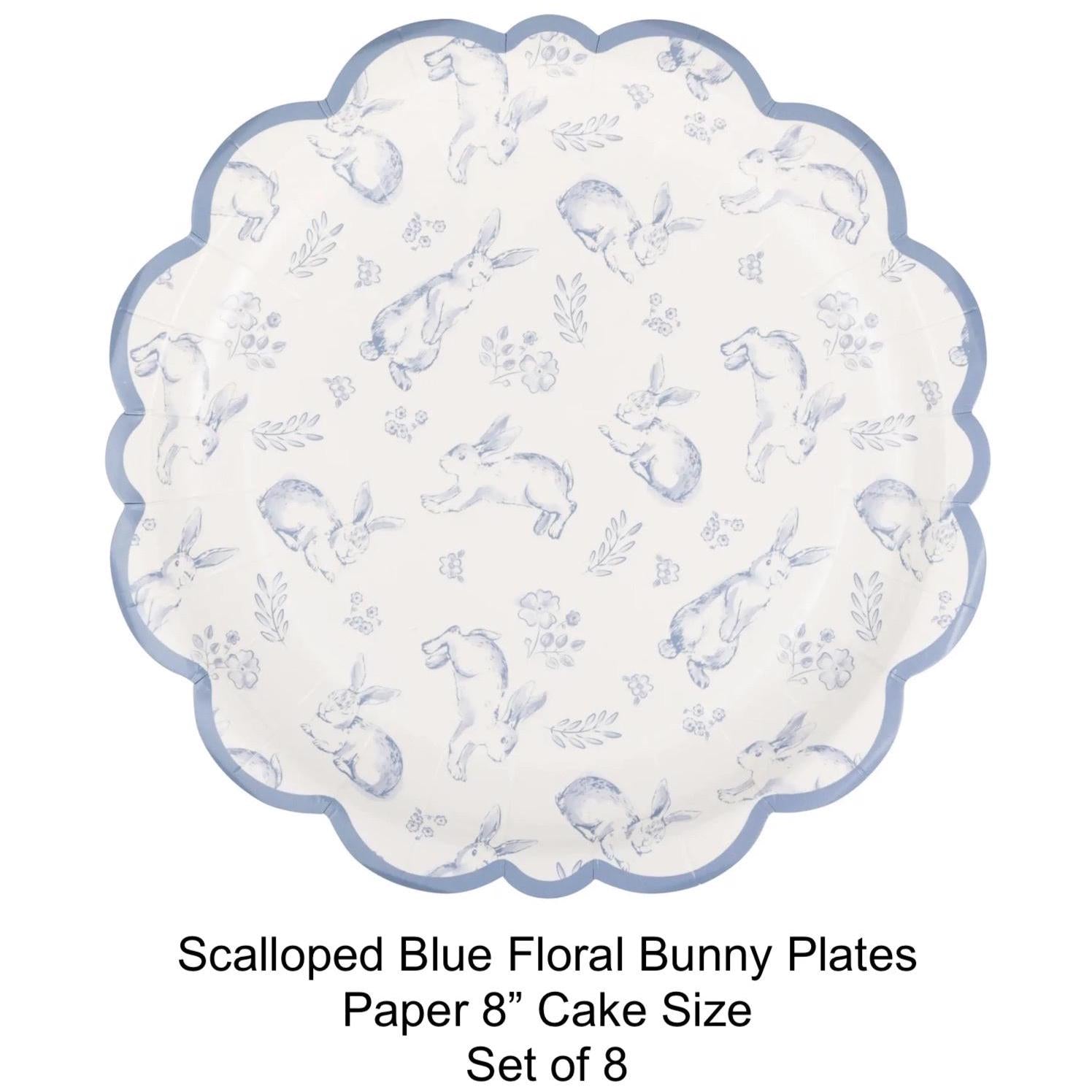 Floral Blue Bunny Paper Dessert Plates 8ct - Stesha Party