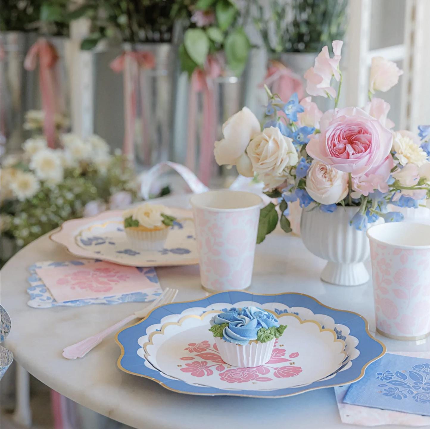 Floral Blue Luncheon Napkins 20ct - Stesha Party