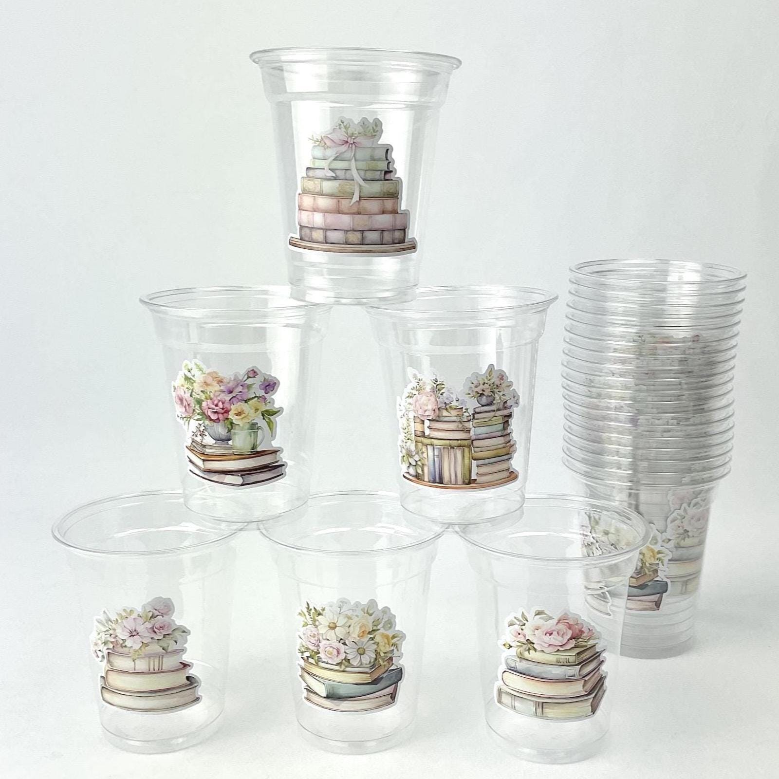 Floral Book Party Cups 24ct 12oz Plastic Cups - Stesha Party