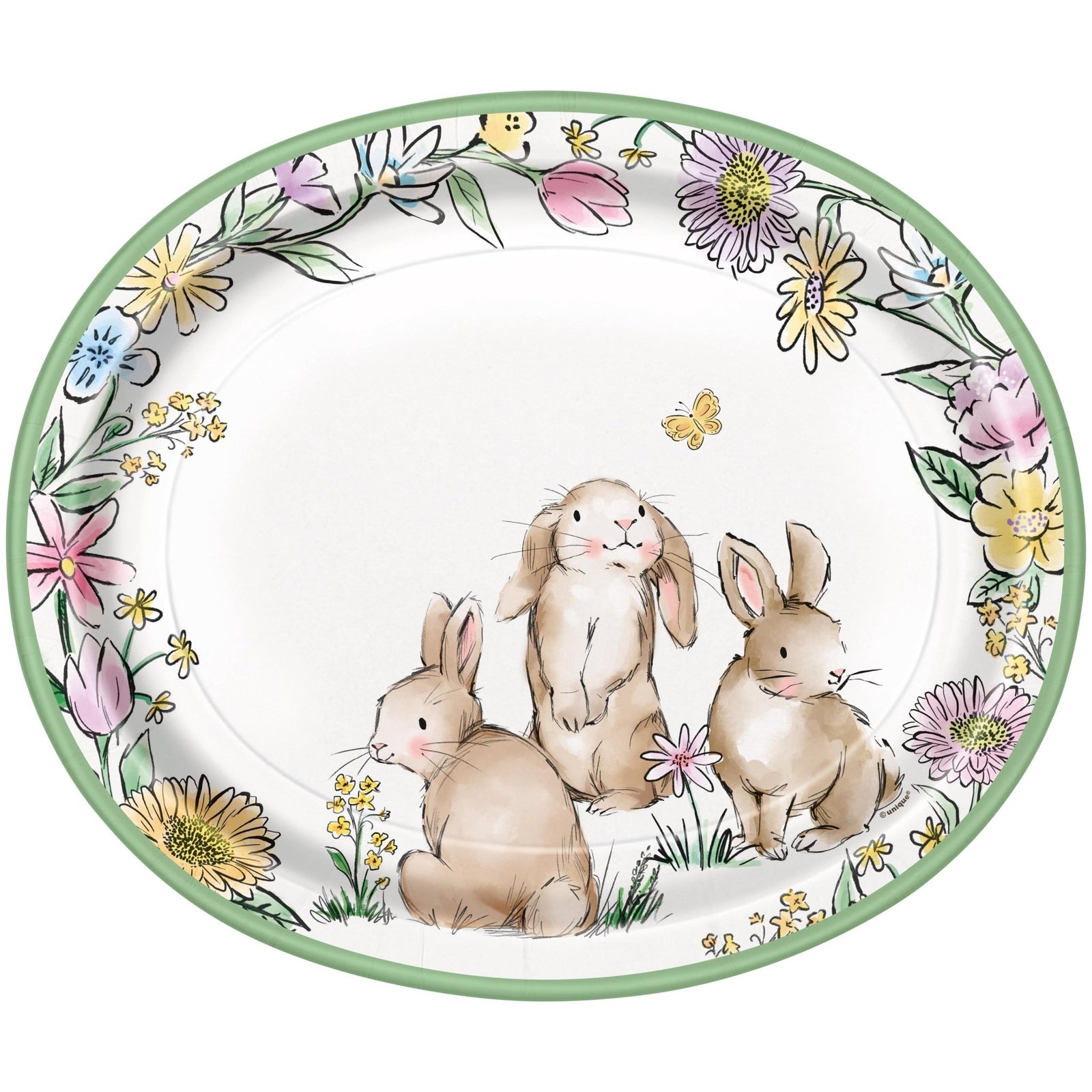 Floral Bunny Rabbit Paper Serving Platters 8ct - Stesha Party