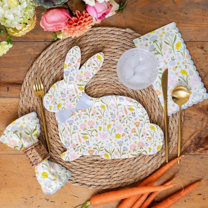 Floral Bunny Shaped Plates 8ct - Stesha Party