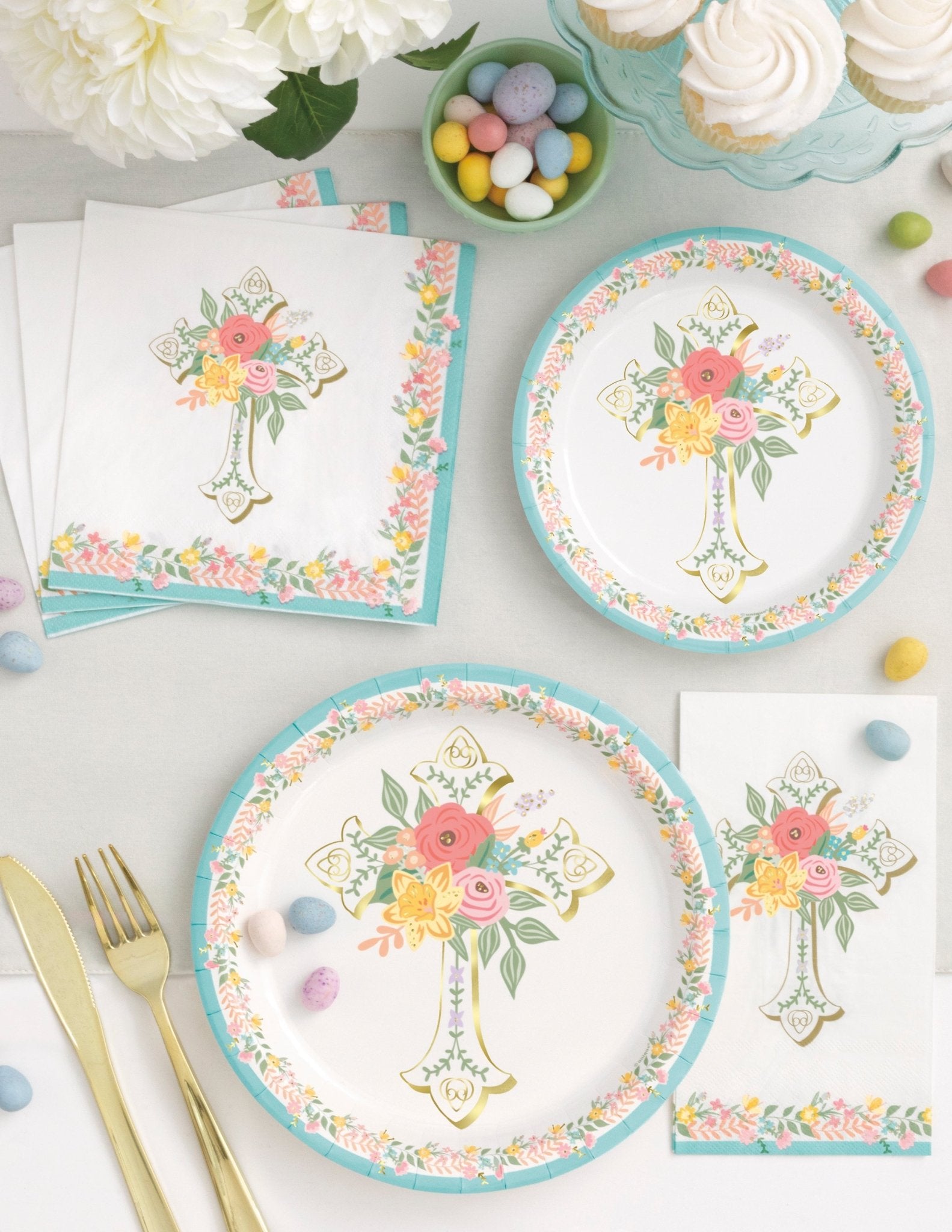 Floral Cross Paper Luncheon Napkins 16ct - Stesha Party