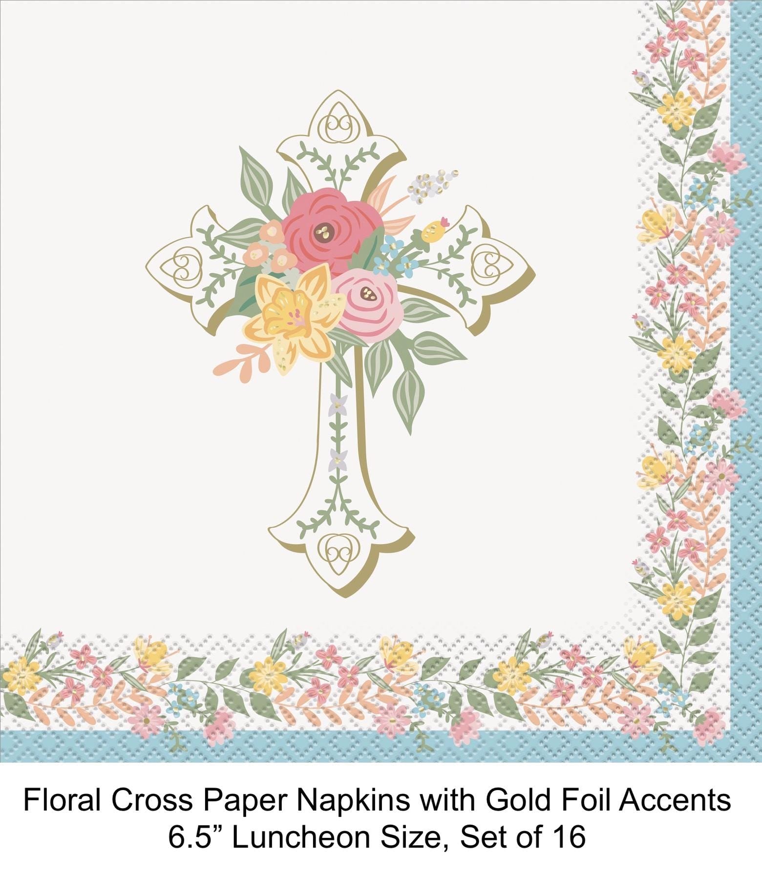 Floral Cross Paper Luncheon Napkins 16ct - Stesha Party