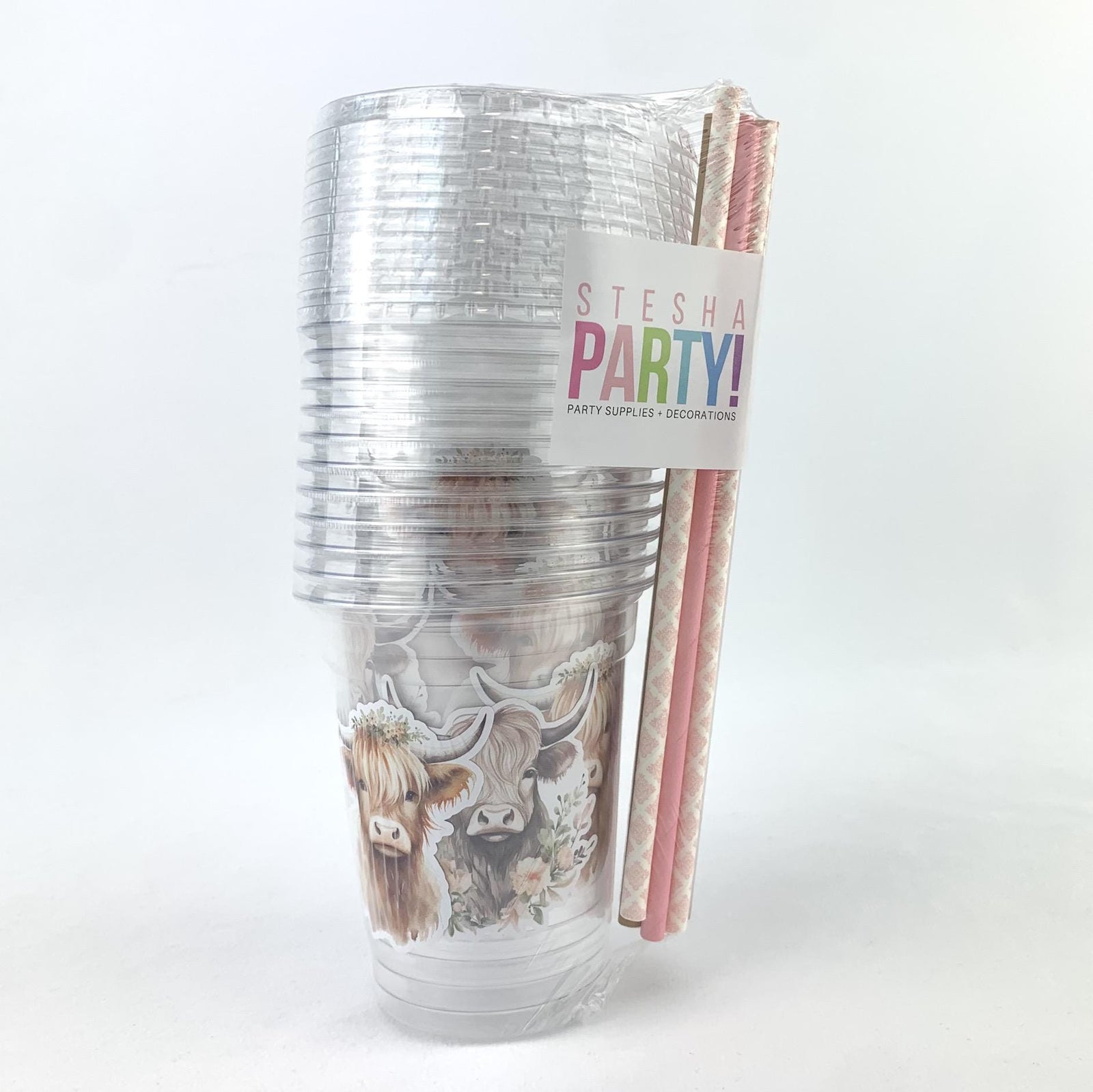 Floral Highland Cow Cups - Stesha Party