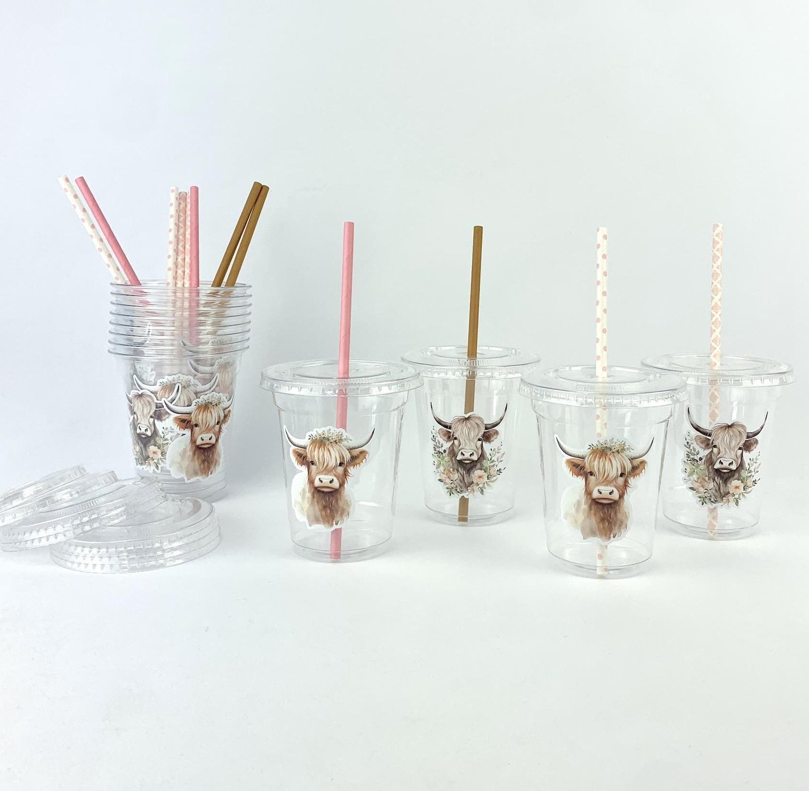 Floral Highland Cow Cups - Stesha Party