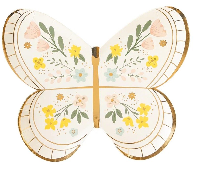 Floral Pastel Butterfly Plates - Stesha Party