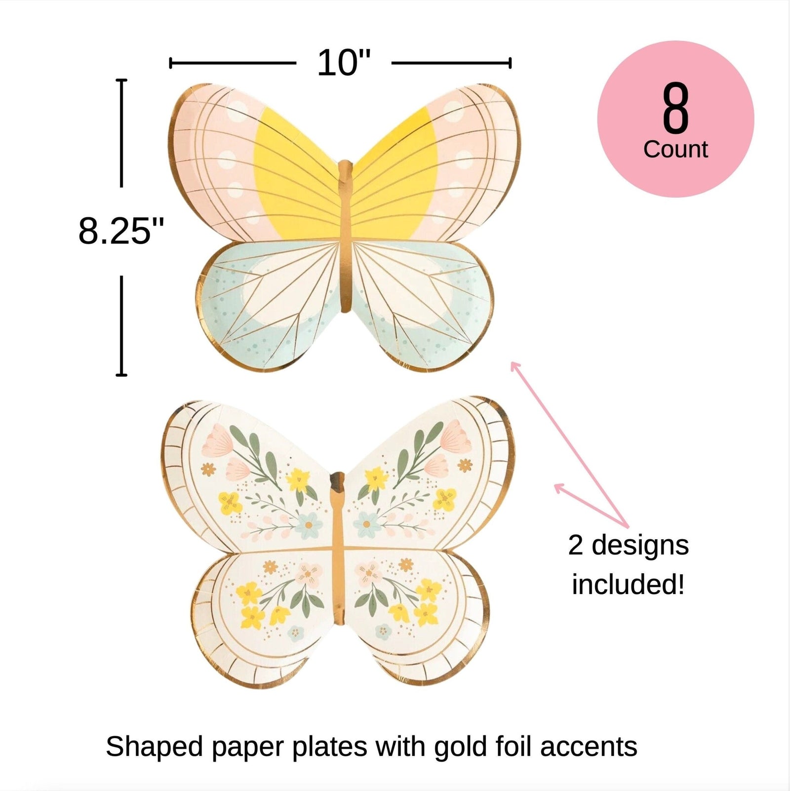 Floral Pastel Butterfly Plates - Stesha Party