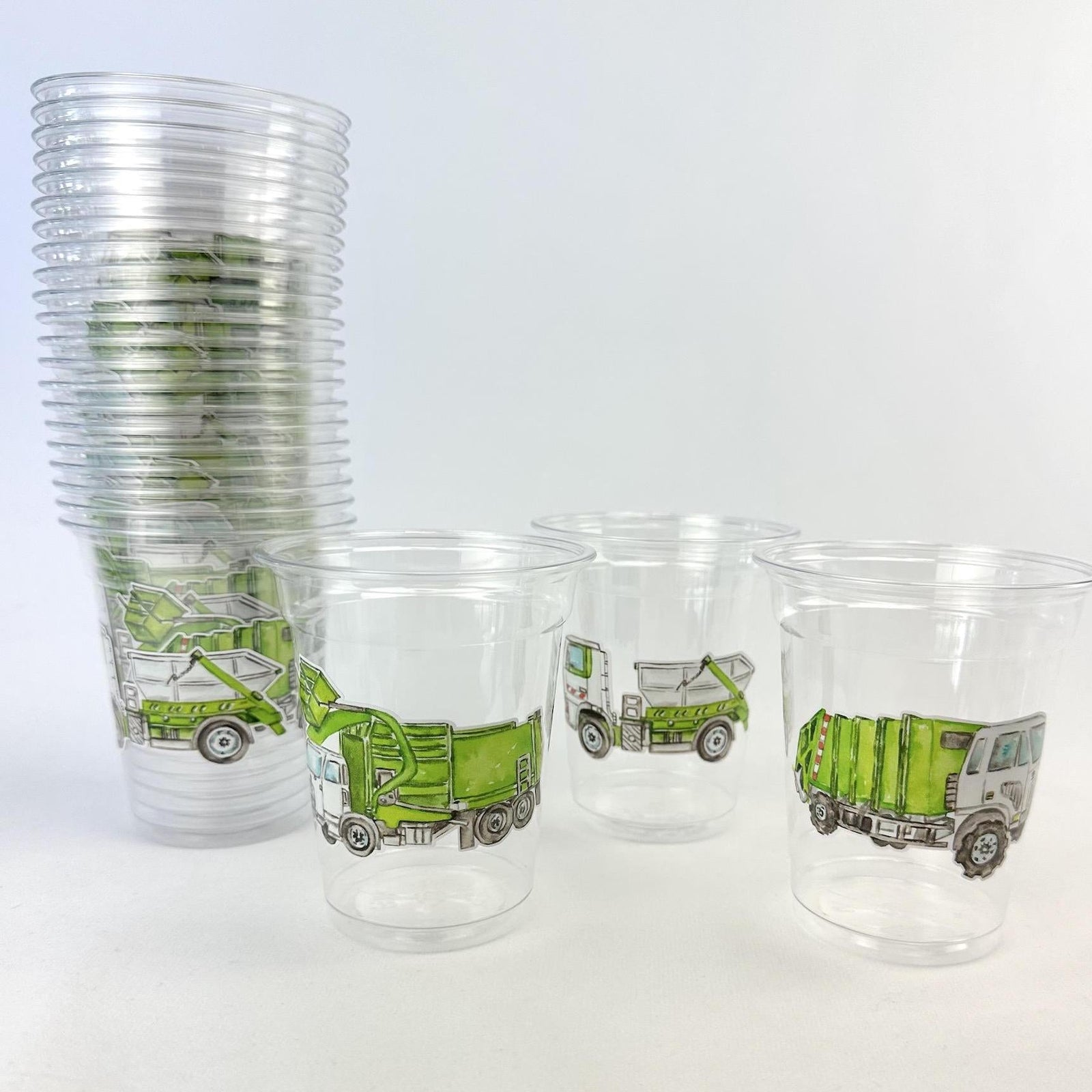 Garbage Truck Birthday Cups 24ct 12oz Plastic - Stesha Party