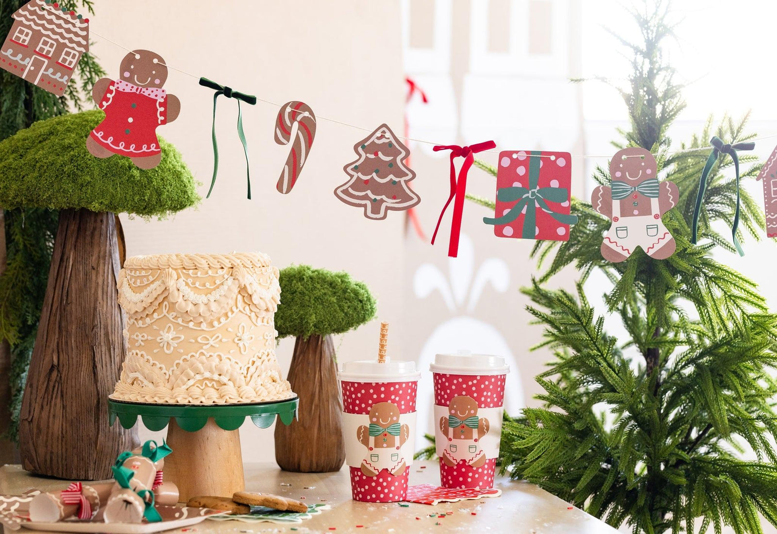 Gingerbread Banner Christmas Garland 5ft - Stesha Party