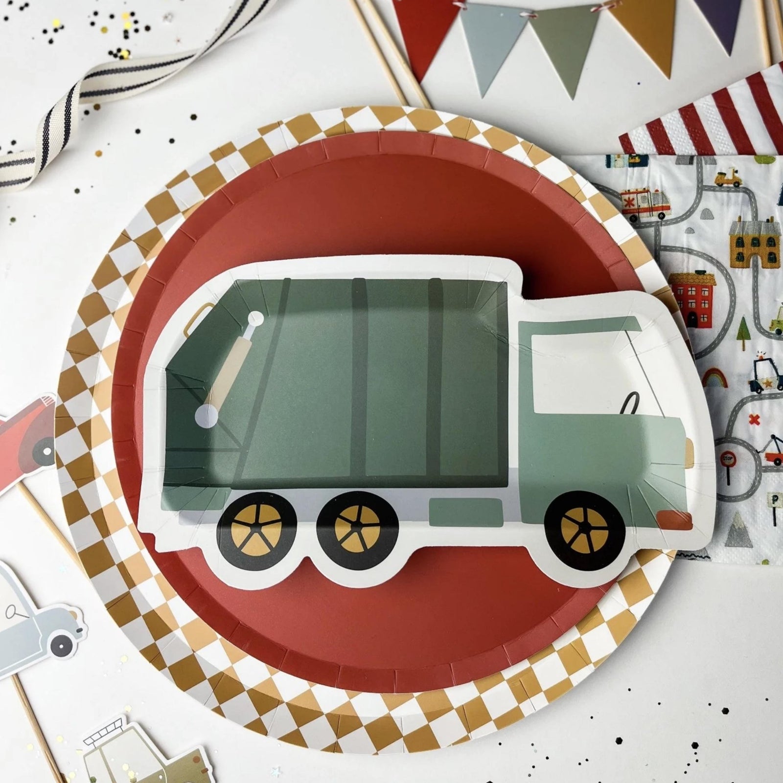 Gold Checkered Party Plates 8ct - Stesha Party