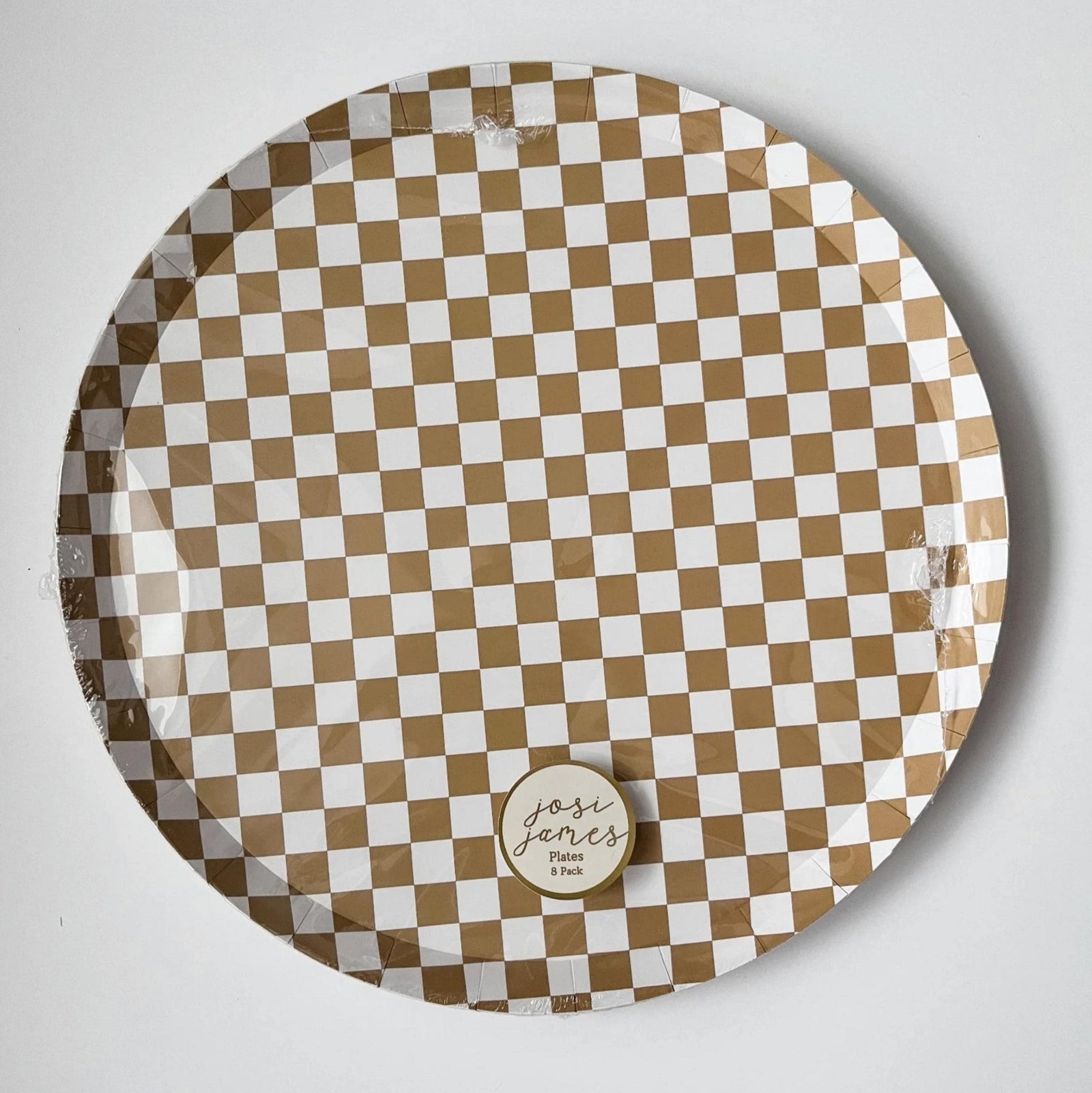 Gold Checkered Party Plates 8ct - Stesha Party