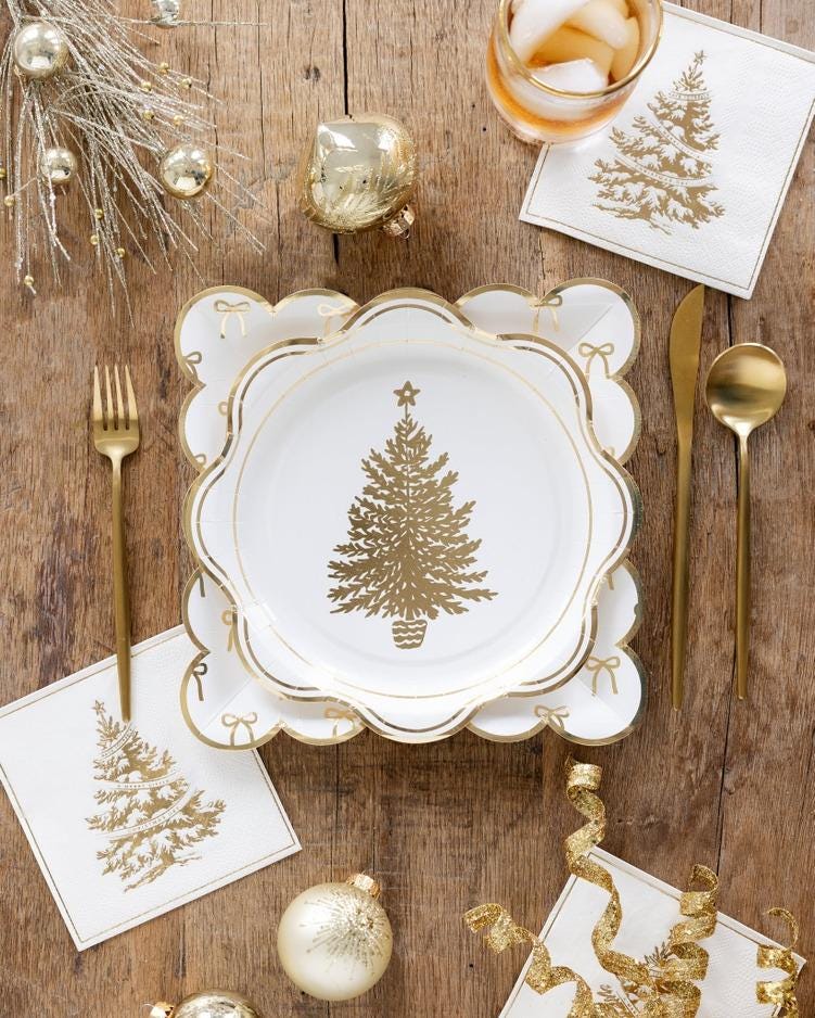Gold Christmas Tree Cocktail Napkins - Stesha Party