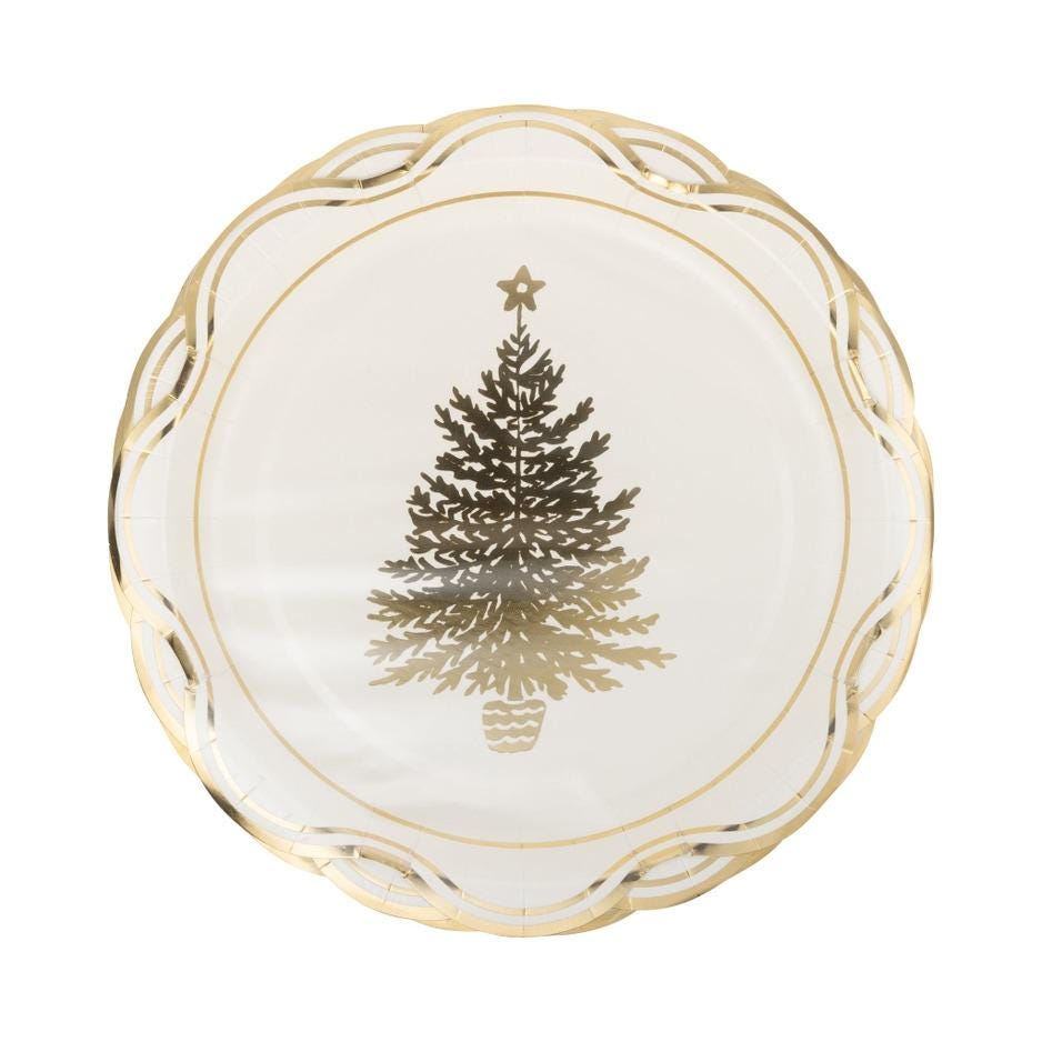 Gold Christmas Tree Paper Plates 9” - Stesha Party