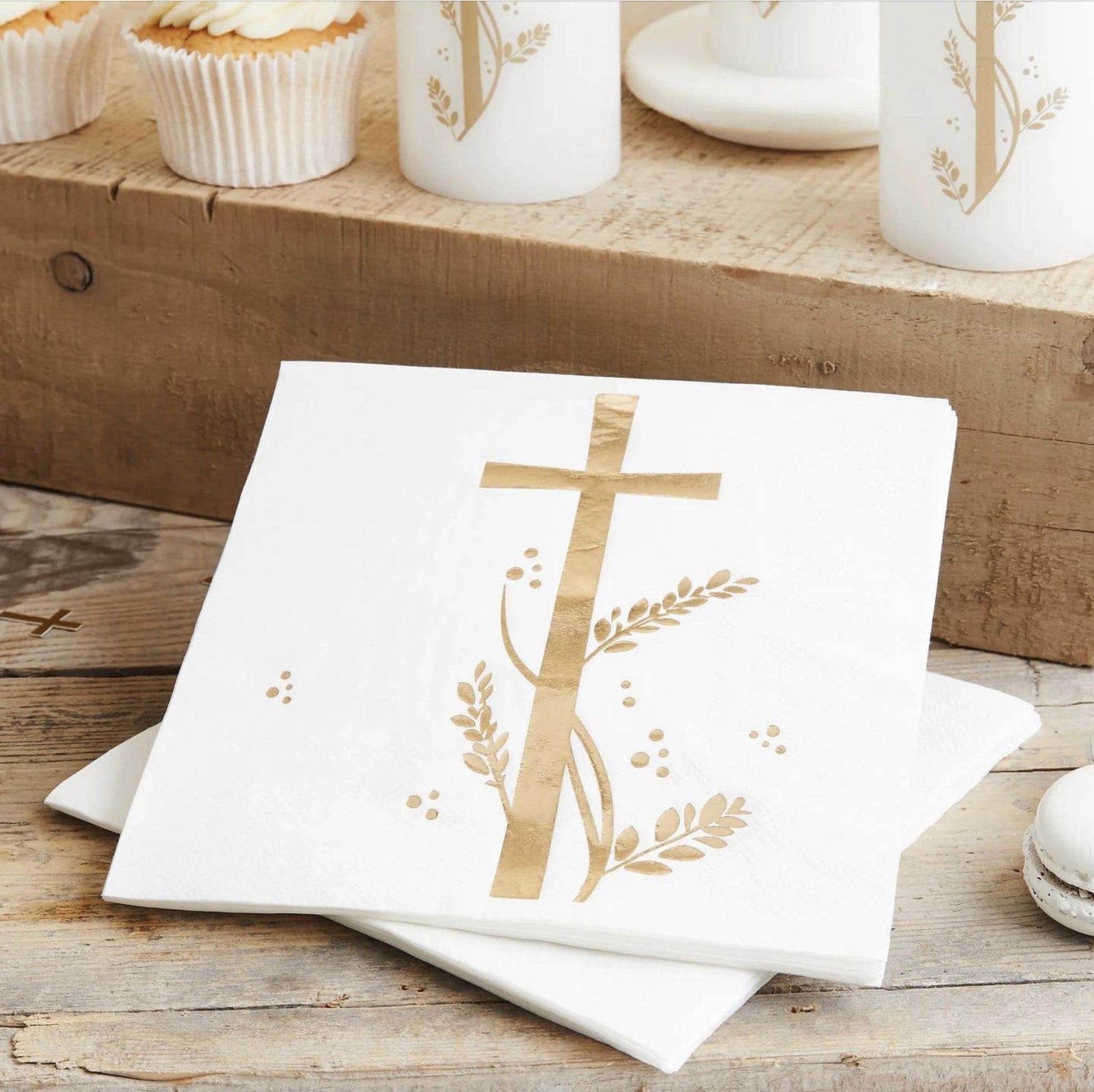 Gold Cross Communion Napkins 16ct - Stesha Party