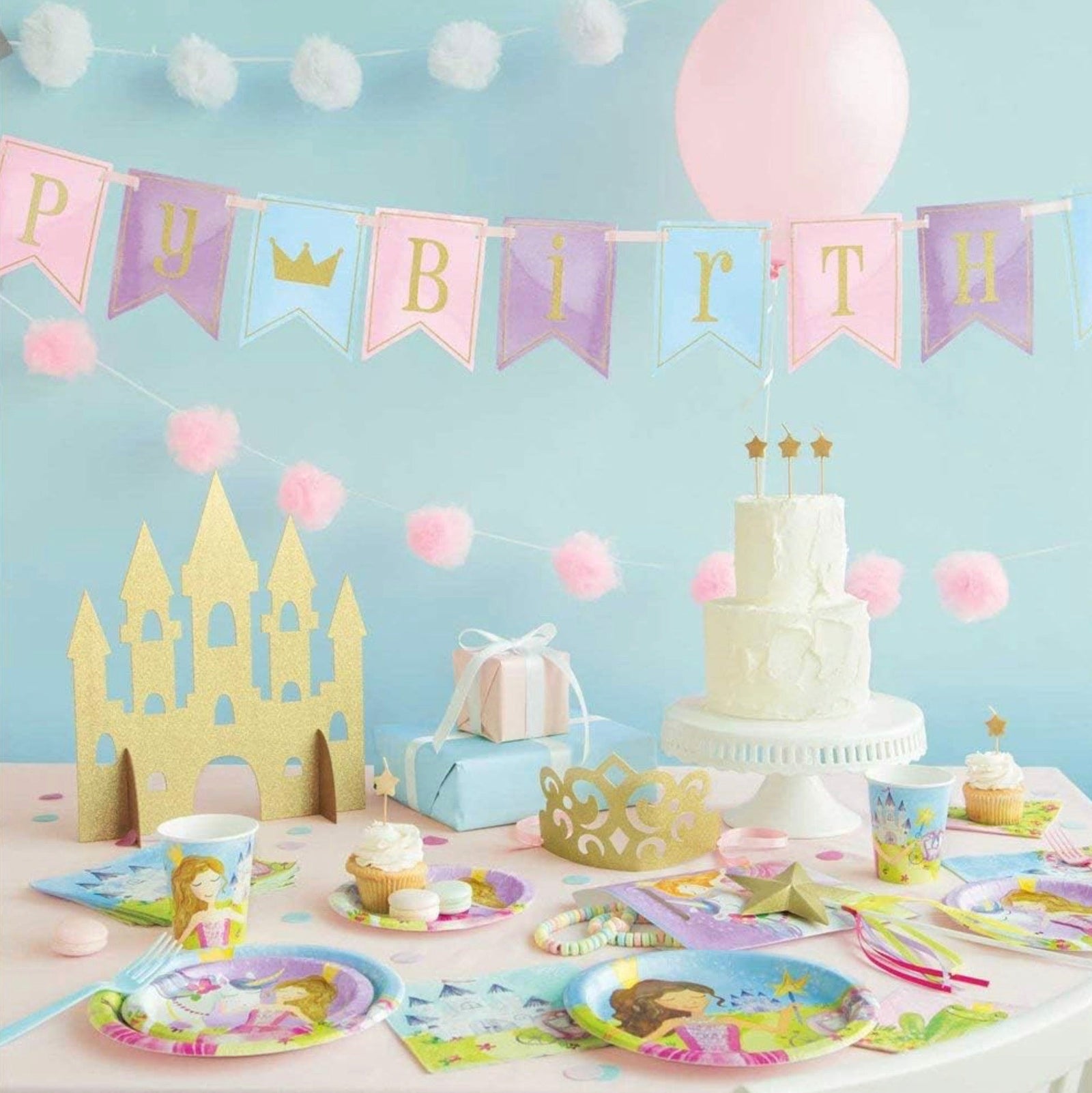 Gold Glitter Princess Party Castle Centerpiece - Stesha Party