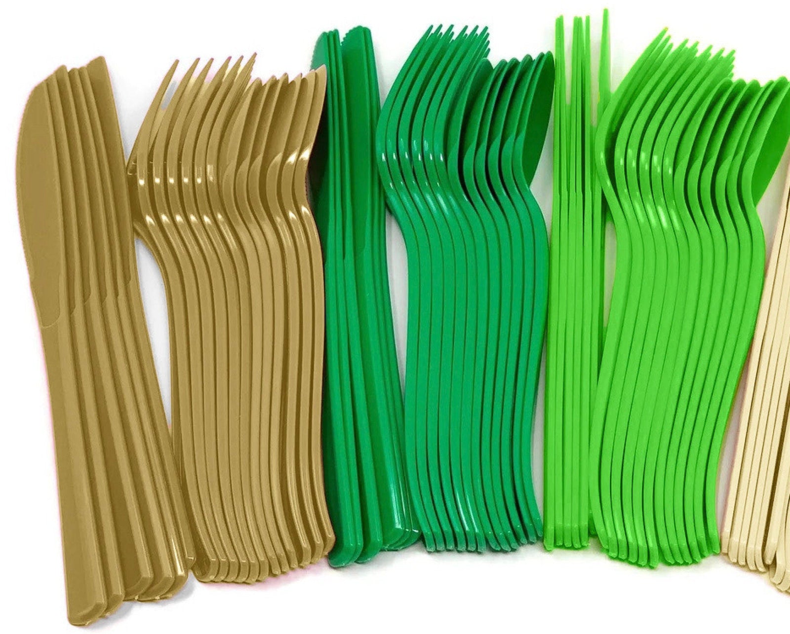 Green Gold & Ivory Plastic Cutlery, 24 Guests - Stesha Party