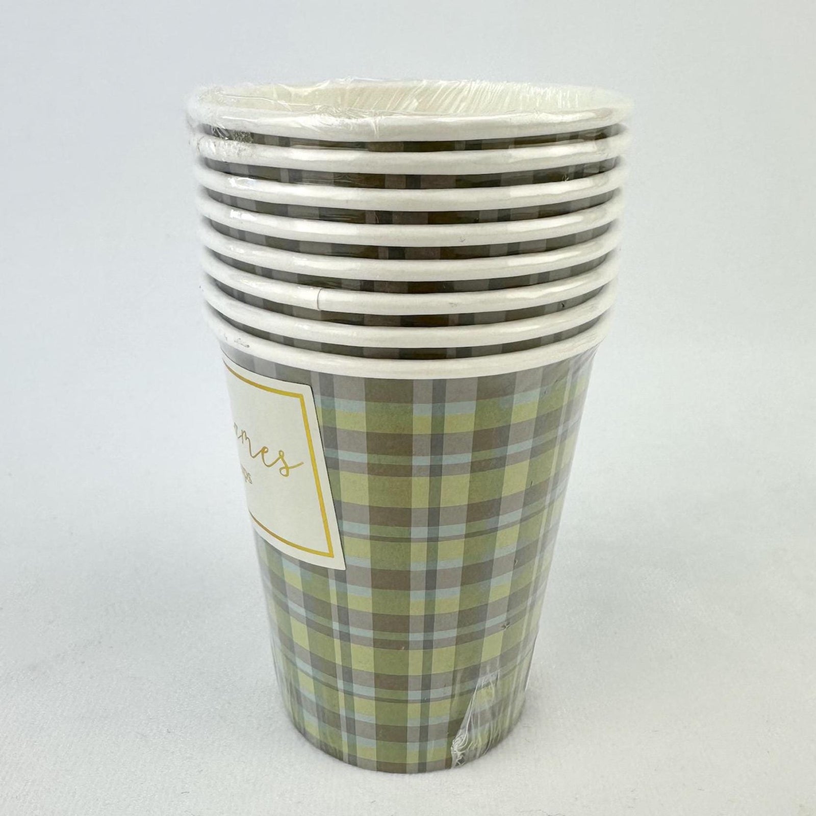 Green Plaid Paper Cups 9oz 8ct - Stesha Party