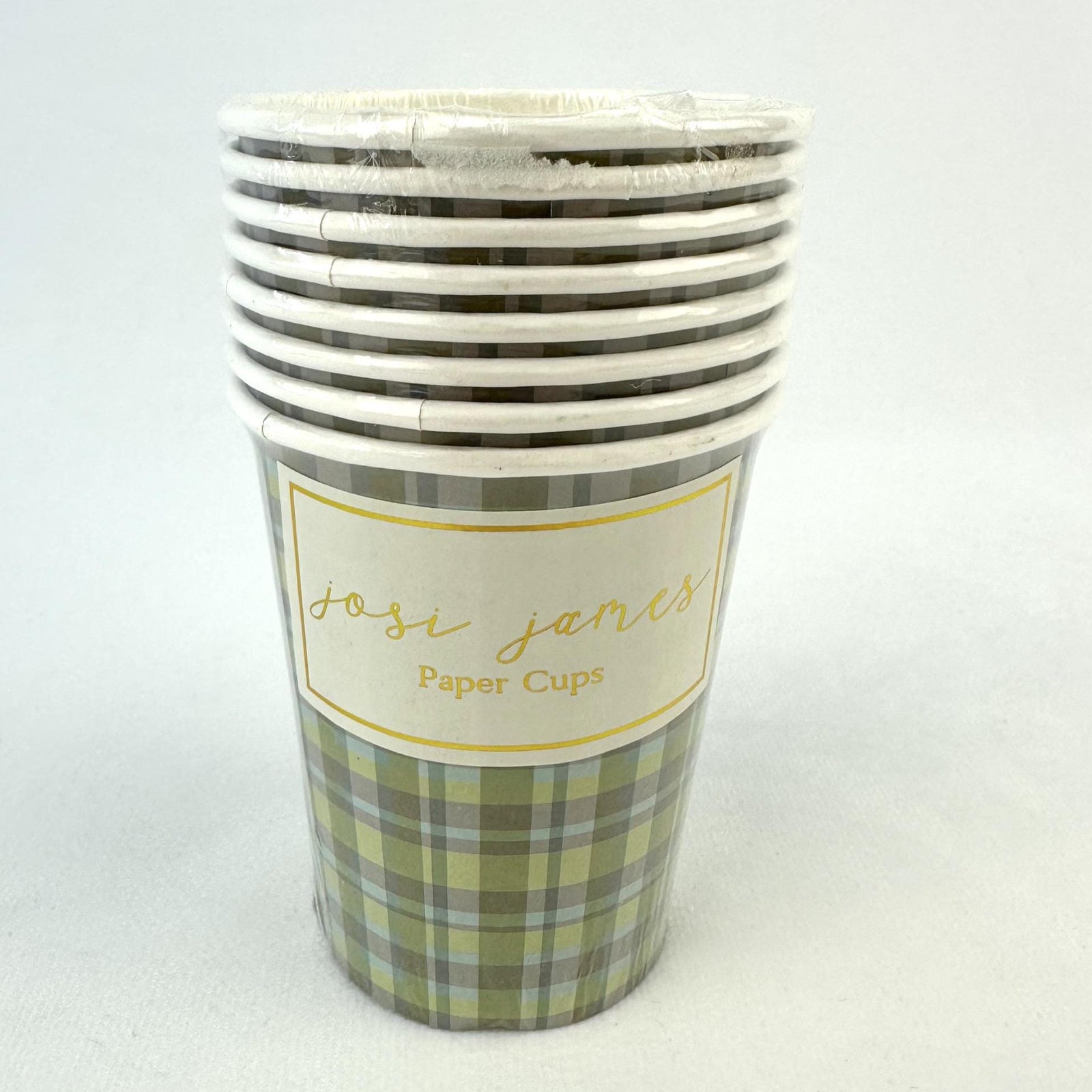 Green Plaid Paper Cups 9oz 8ct - Stesha Party