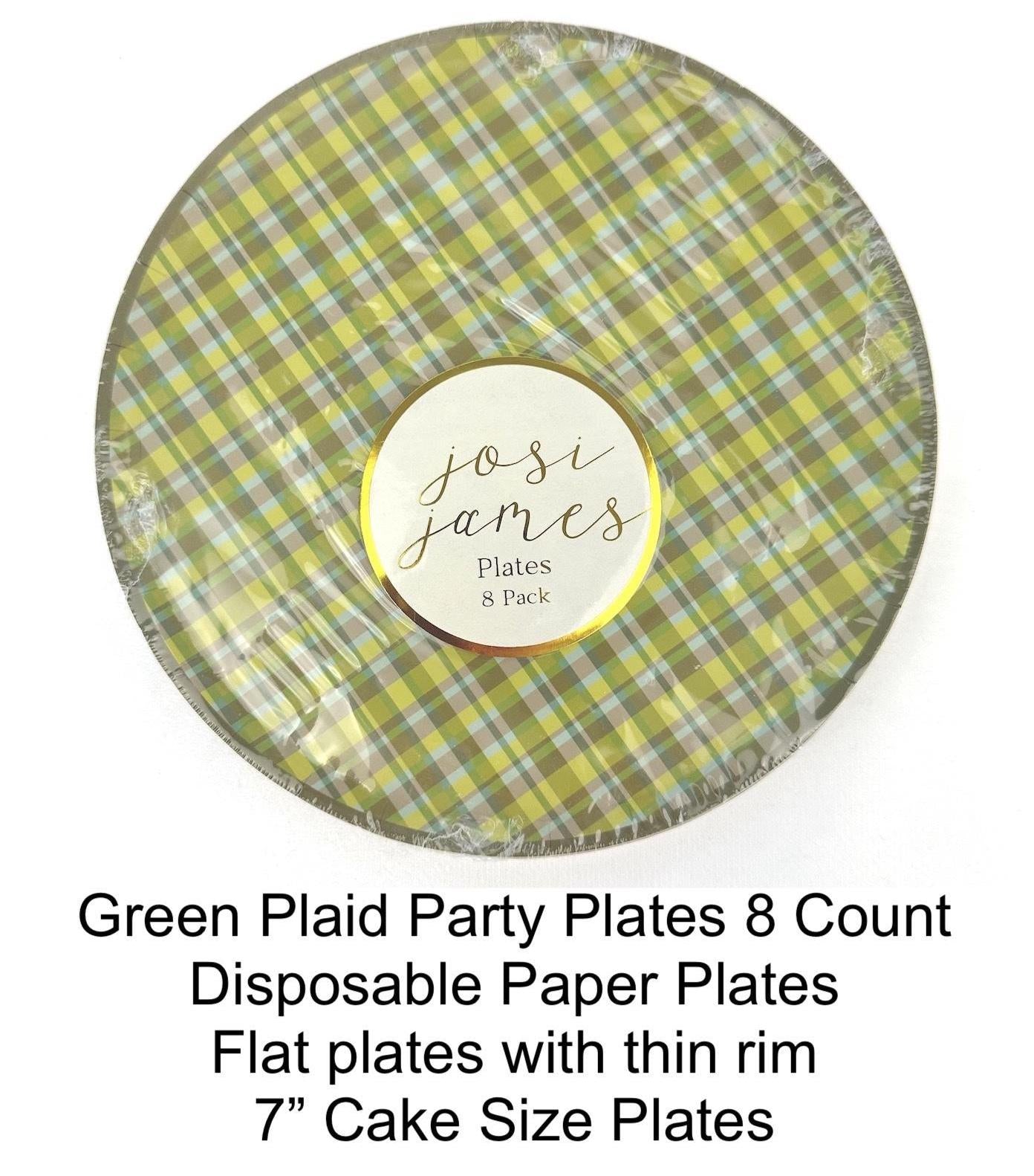 Green Plaid Paper Dessert Plates 8ct - Stesha Party