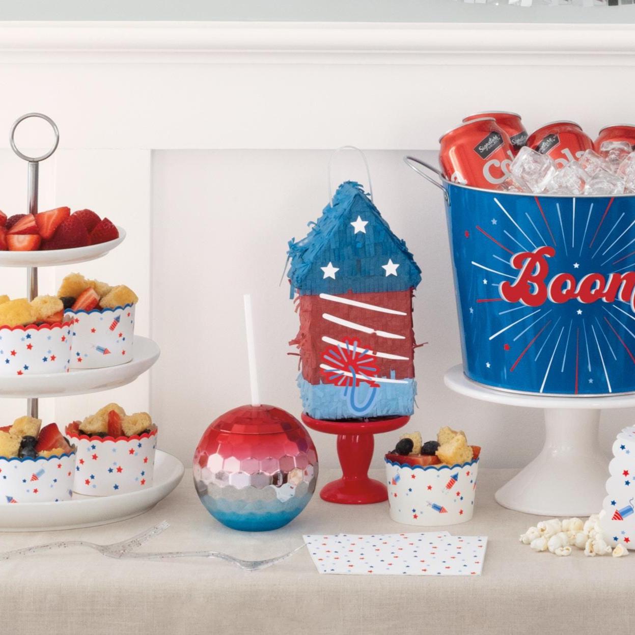 Mini Firework Piñata – 4th of July Red White & Blue Party Decoration Patriotic Theme 4th of July Stars and Stripes Americana Party Decor