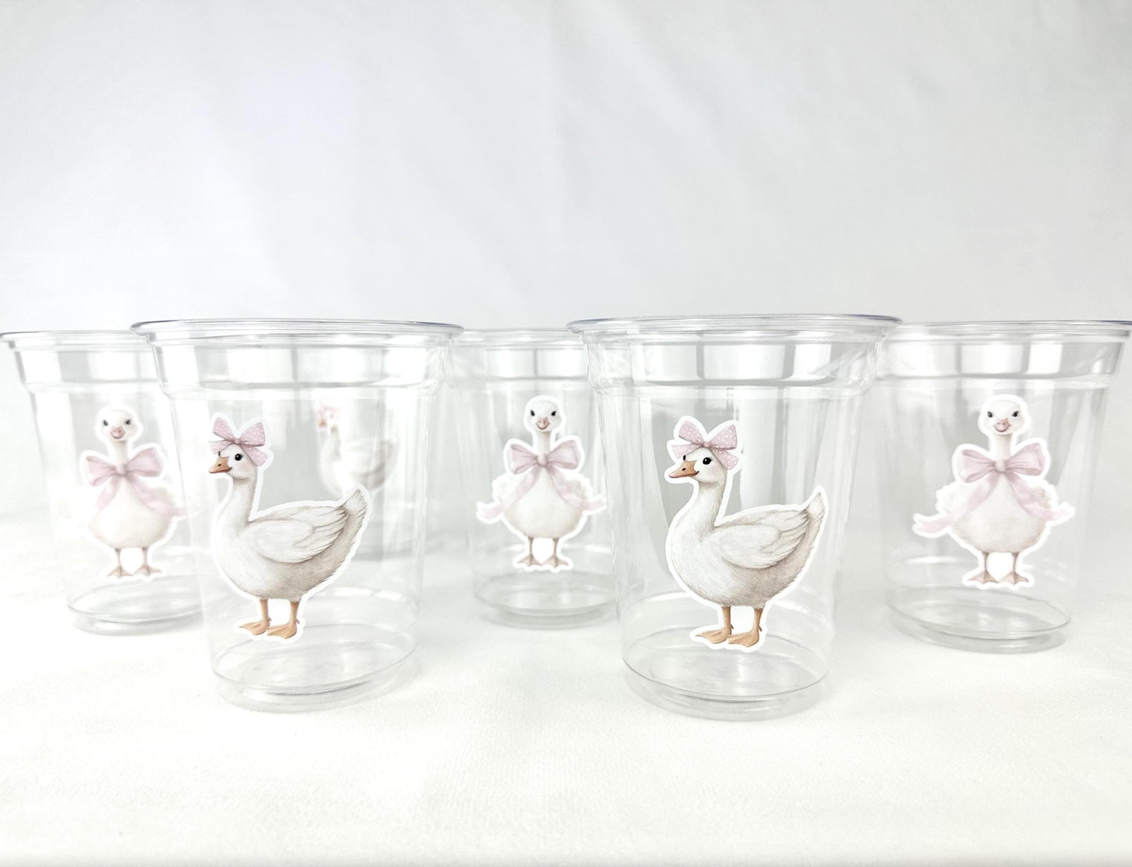Silly Goose Party Cups, Goose Baby Shower Cups, Goose Birthday Cups, 12 oz Clear Disposable Cups, Pink Bow Goose Theme, 24 Count