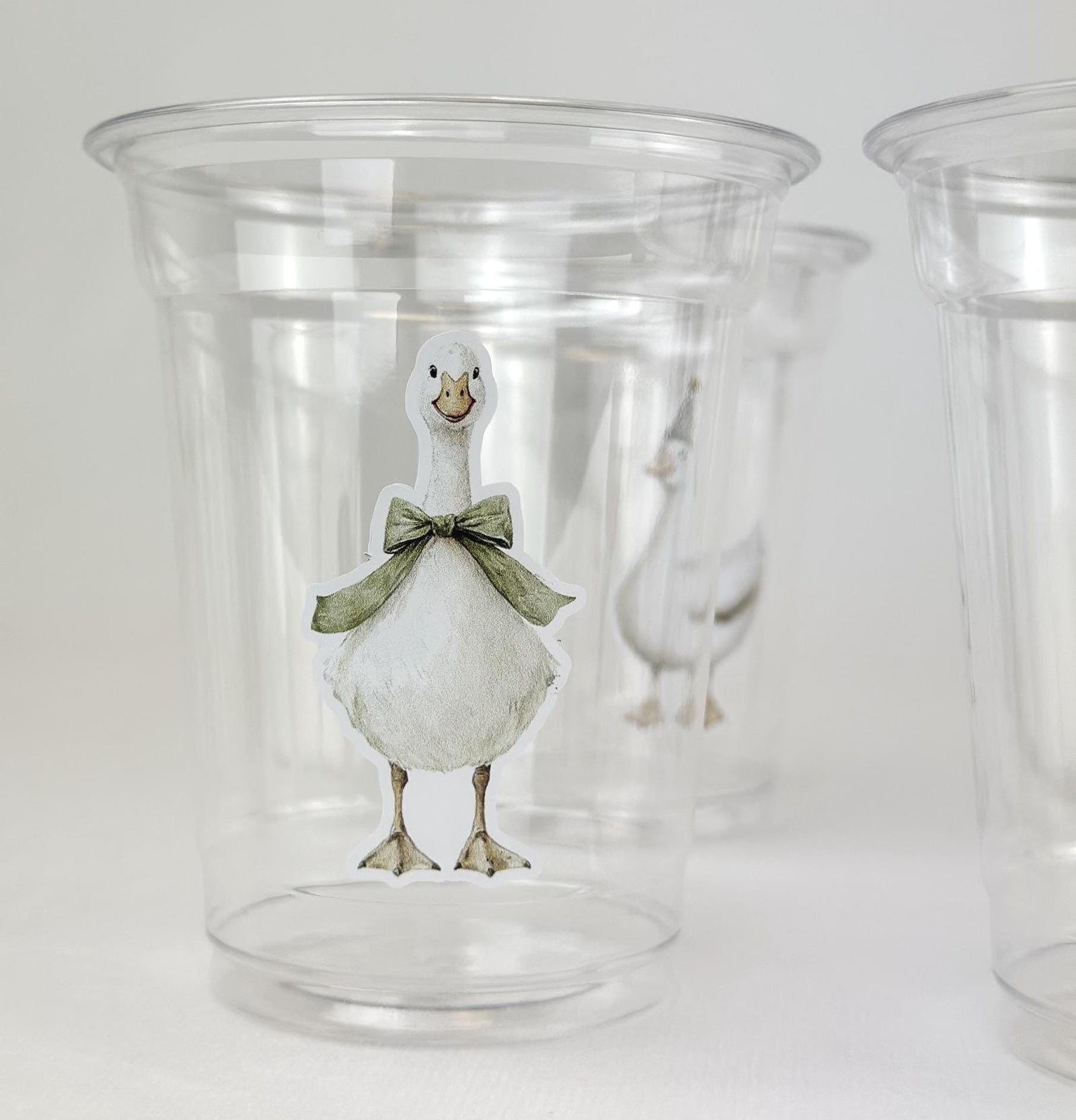 Goose Baby Shower Cups Sage Green, Neutral Baby Shower Drink Cups, 12 oz Clear Disposable Cups, Farmhouse Goose Party Decor, 24 Count
