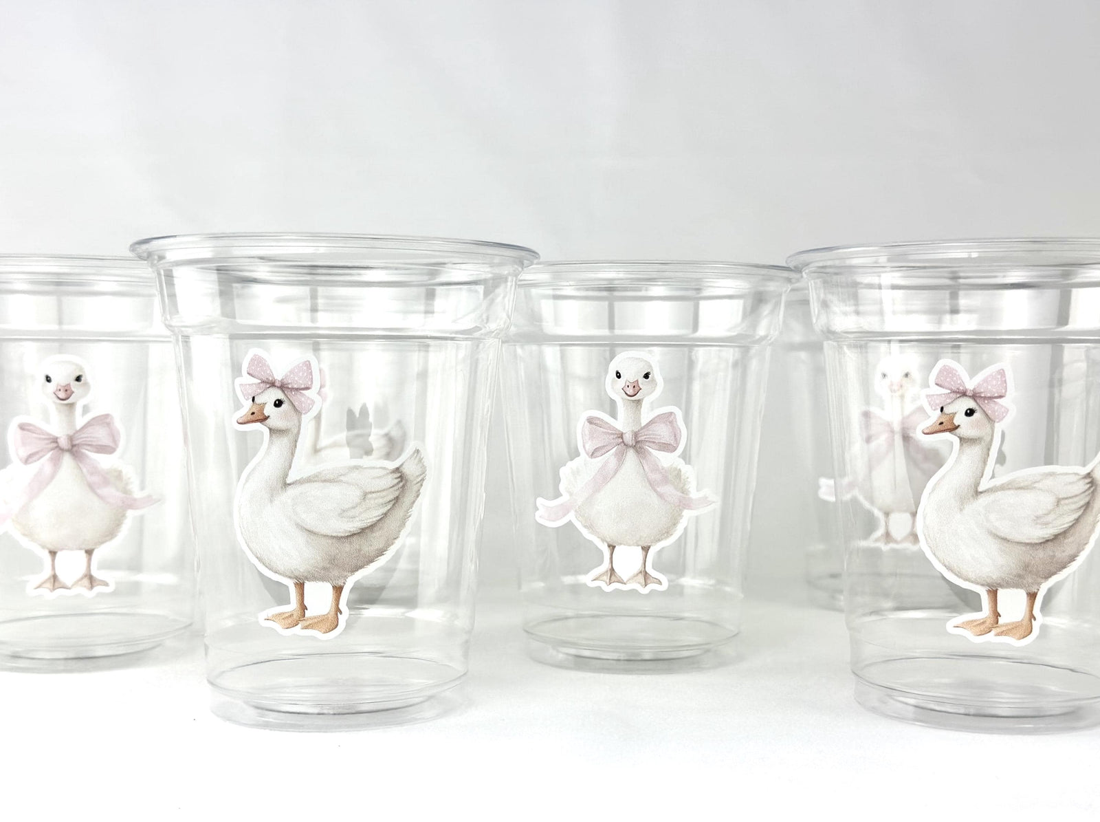 Silly Goose Party Cups, Goose Baby Shower Cups, Goose Birthday Cups, 12 oz Clear Disposable Cups, Pink Bow Goose Theme, 24 Count