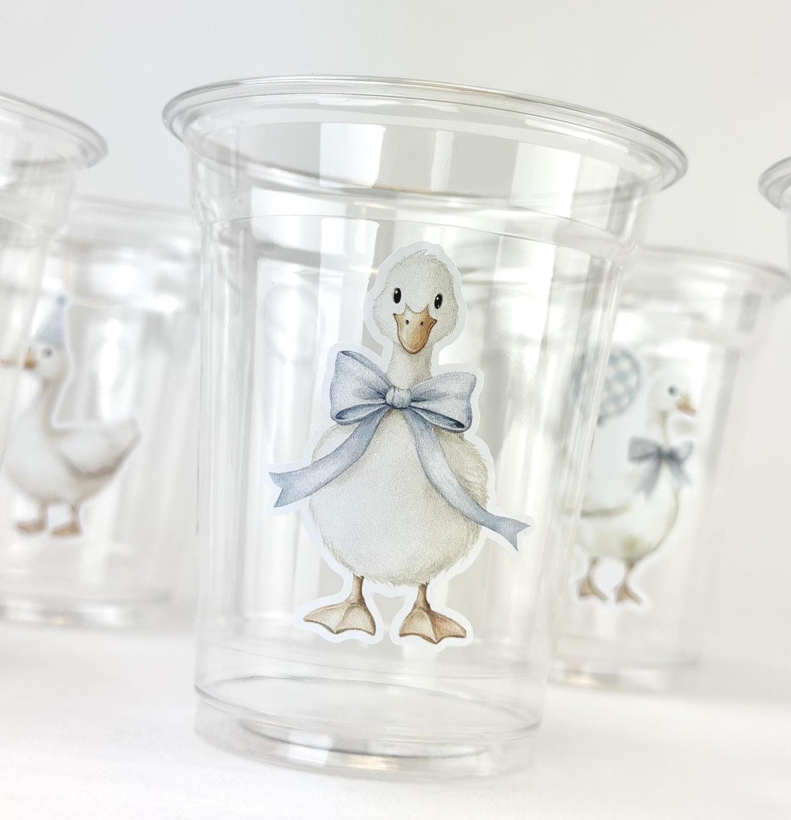 Silly Goose Party Cups Boy, Goose Baby Shower Cups, Boy Birthday Party Cups, 12 oz Clear Disposable Cups, Blue Bow Goose Theme, 24 Count