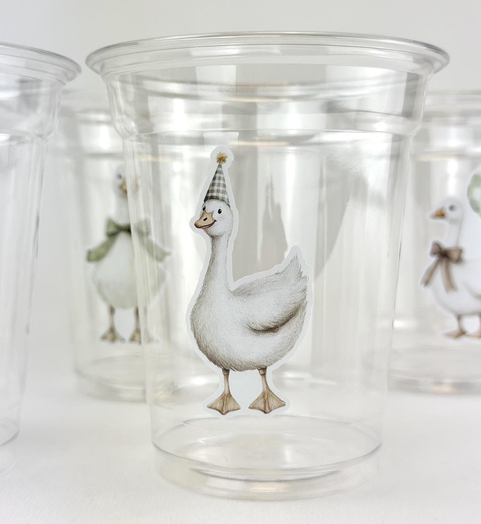 Goose Baby Shower Cups Sage Green, Neutral Baby Shower Drink Cups, 12 oz Clear Disposable Cups, Farmhouse Goose Party Decor, 24 Count