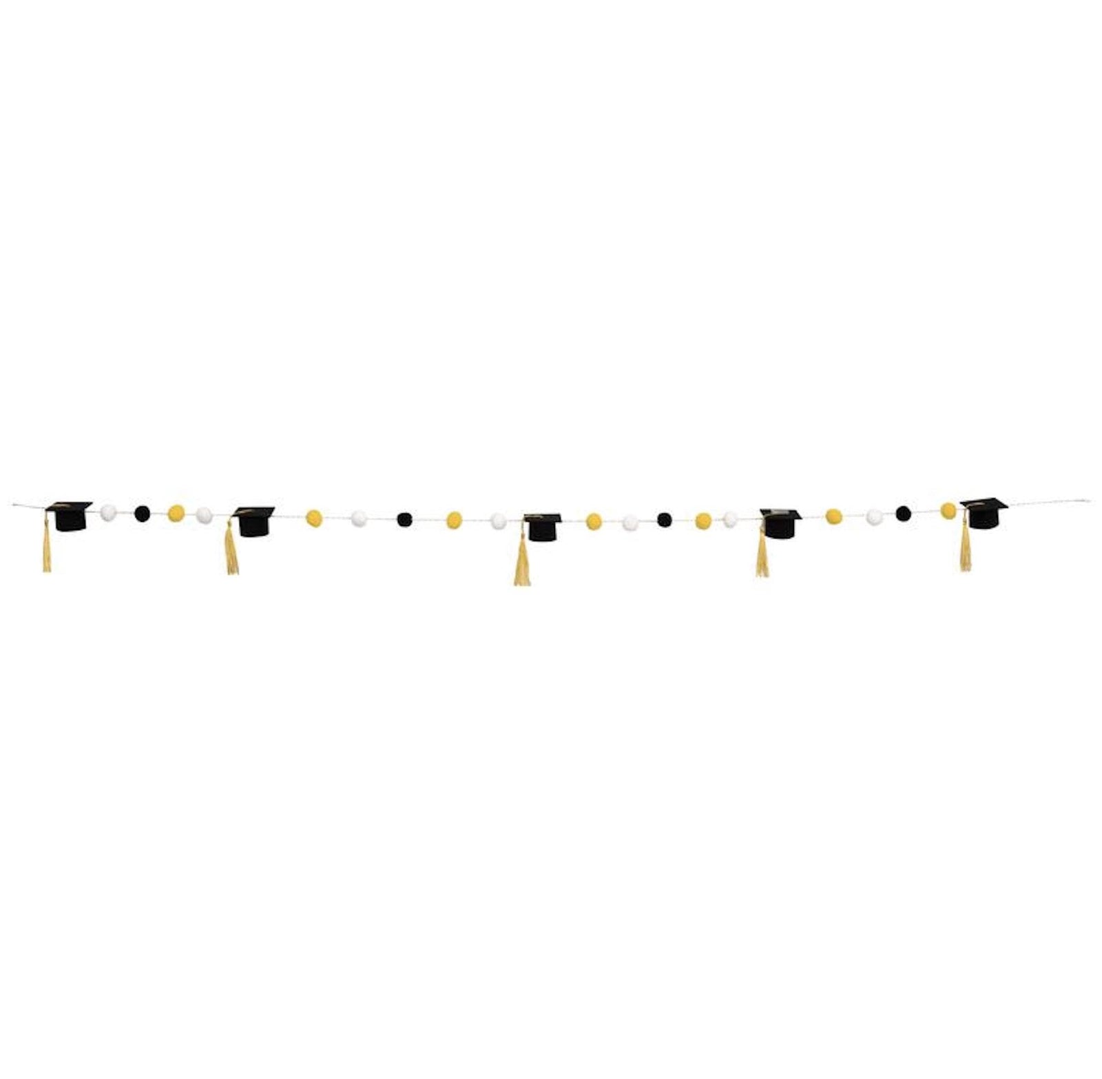Graduation Pom Pom Garland Banner, Black Gold Graduation Decor, Felt Graduation Cap Banner, Class of 2026 Party Decoration
