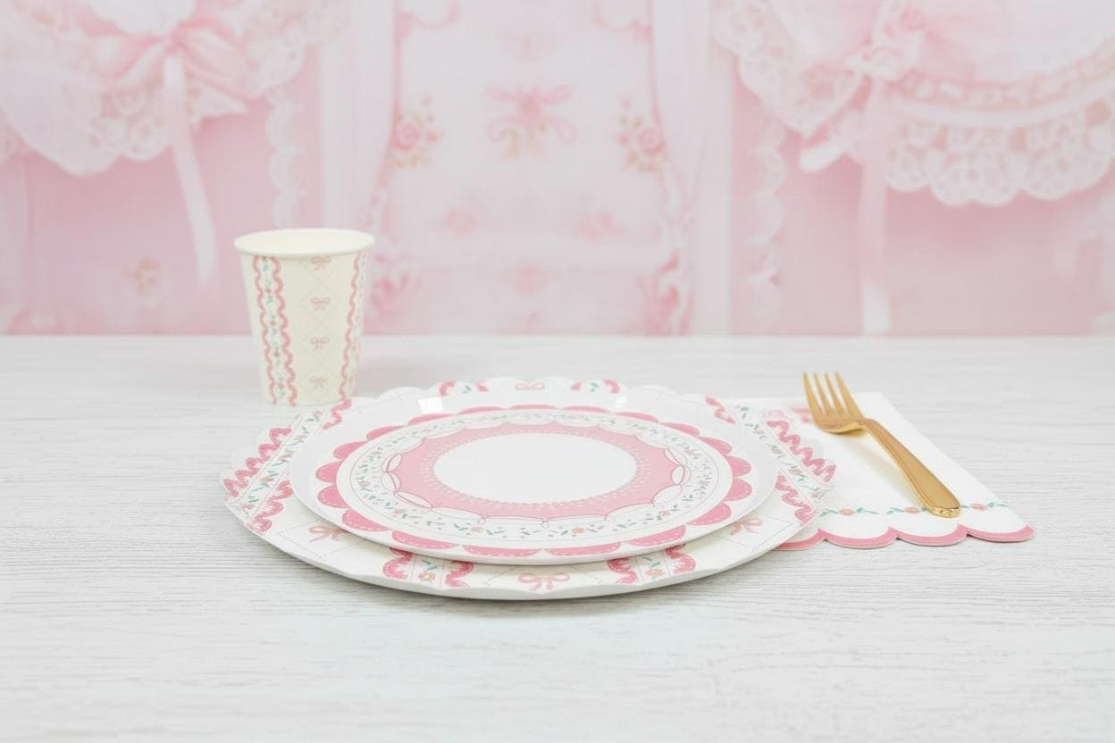 Pink Bow Party Plates, Coquette Birthday Plates, Baby Shower Dessert Plates, Tea Party Supplies, Floral Scalloped Paper Plates, 8 Count