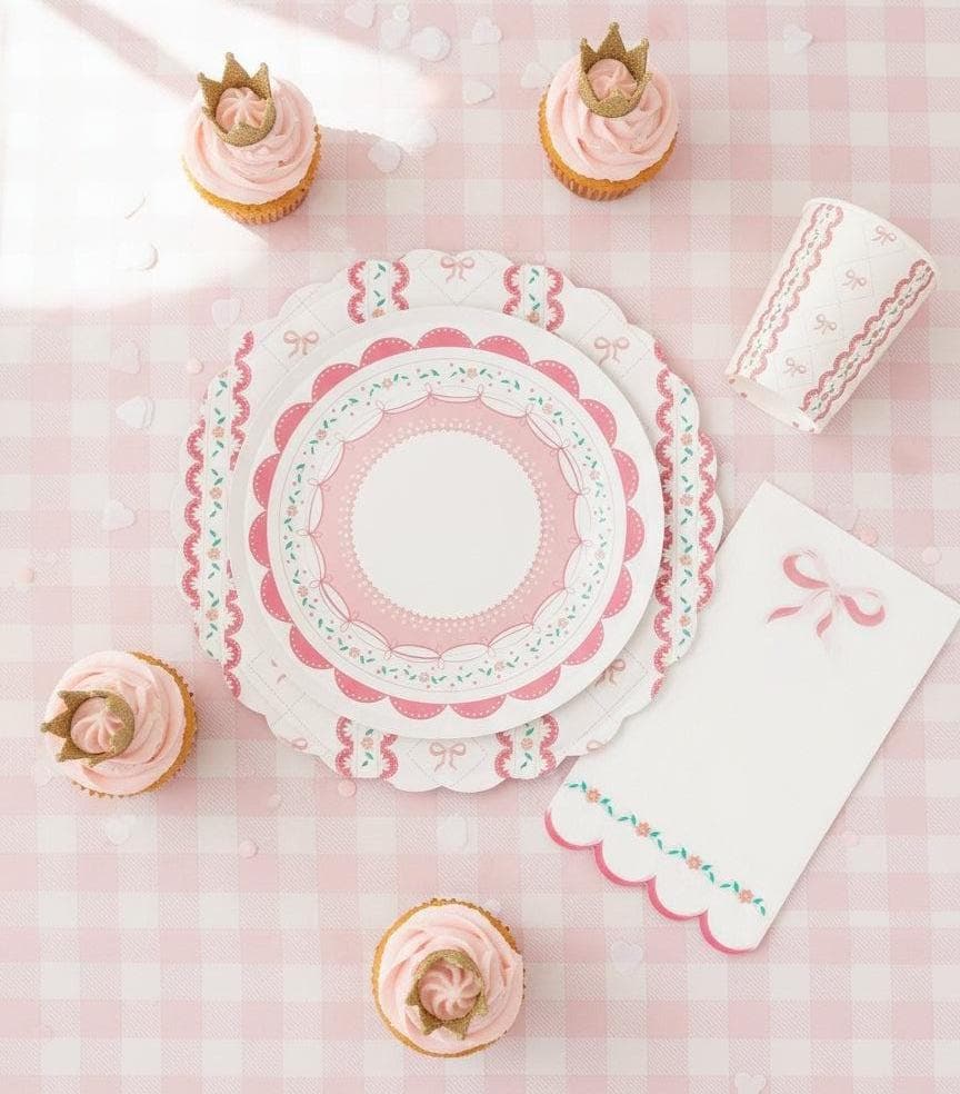Pink Bow Party Plates 10 inch, Coquette Party Supplies, Baby Shower Dinner Plates, Tea Party Decorations, Floral Scalloped Plates, 8 Count
