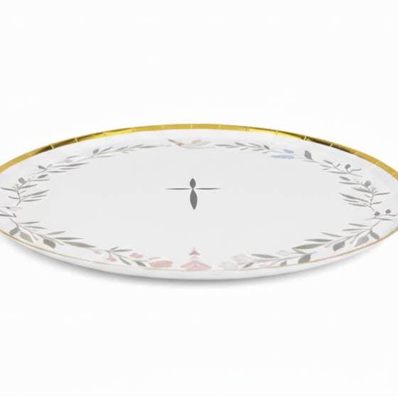 First Communion Plates 8in, Baptism Dessert Plates, Gold Foil Cross Party Plates, Religious Party Supplies, Christening Tableware 8ct