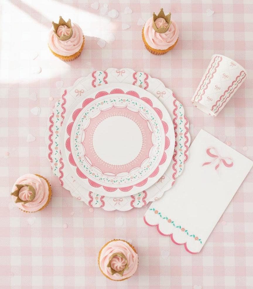 Pink Bow Party Cups 9oz, Coquette Paper Cups, Tea Party Cups, Princess Birthday Supplies, Floral Party Drink Cups, 8 Count