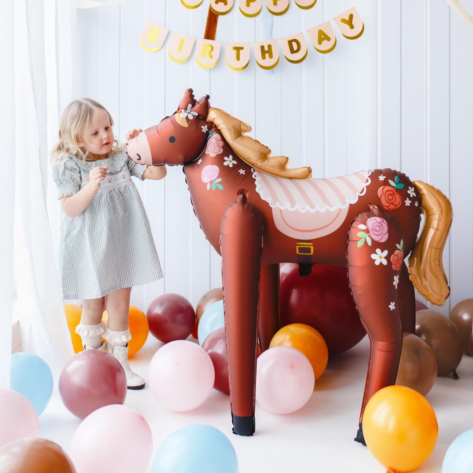 Large Floral Horse Balloon 42" - Stesha Party