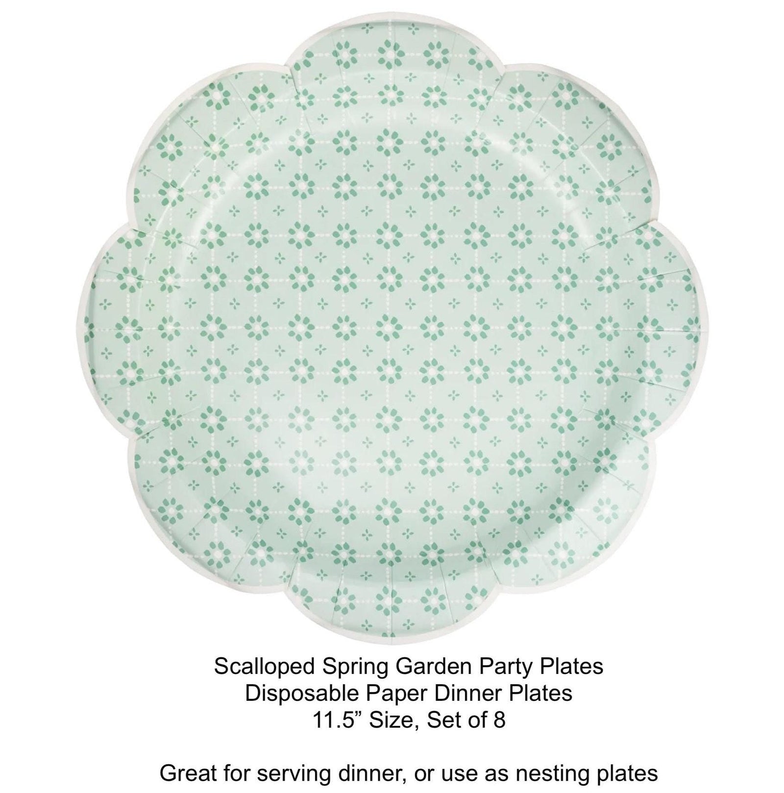 Large Mint Green Floral Paper Dinner Plates 8ct - Stesha Party