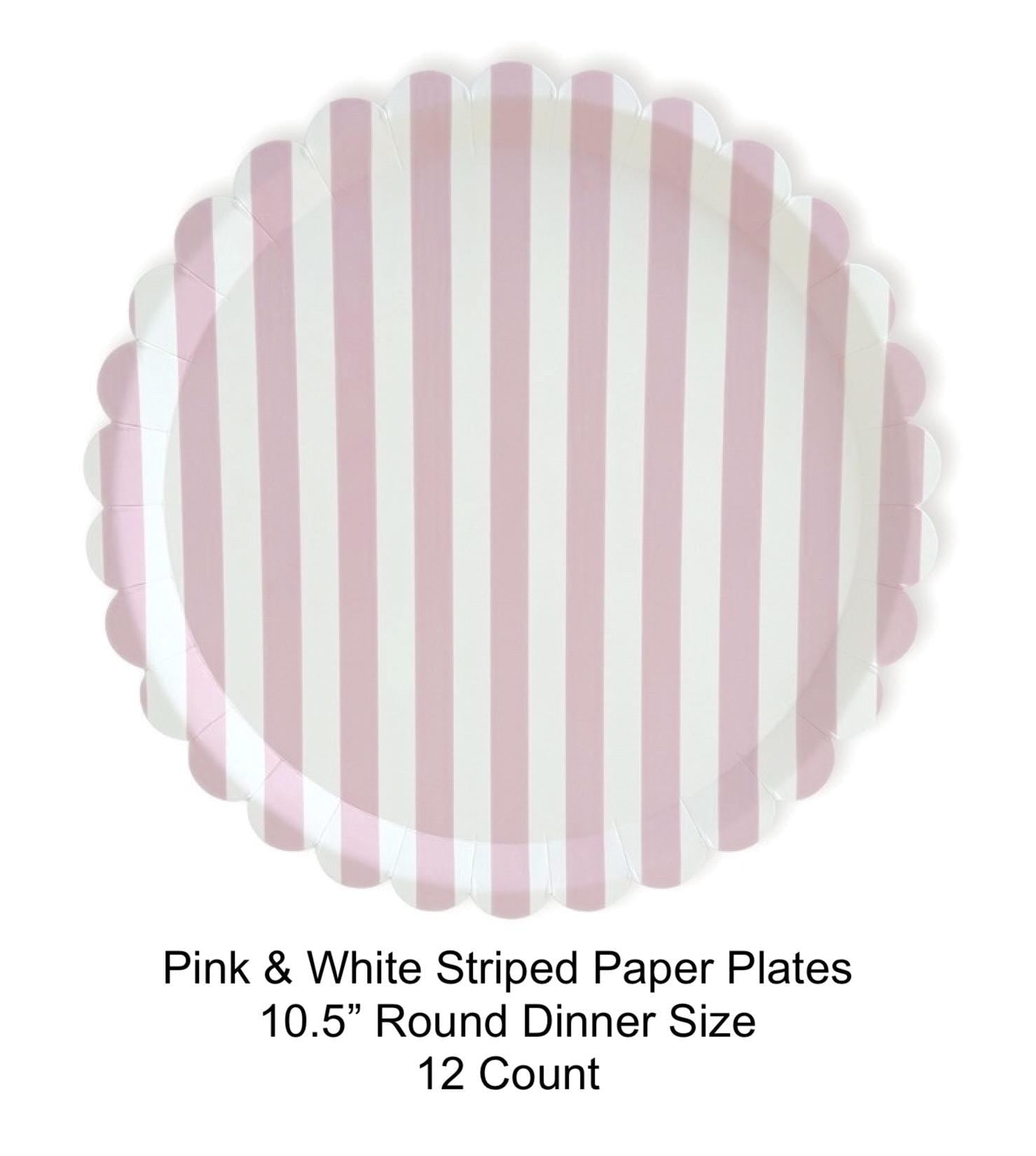 Large Pink Stripe Plates 12ct - Stesha Party