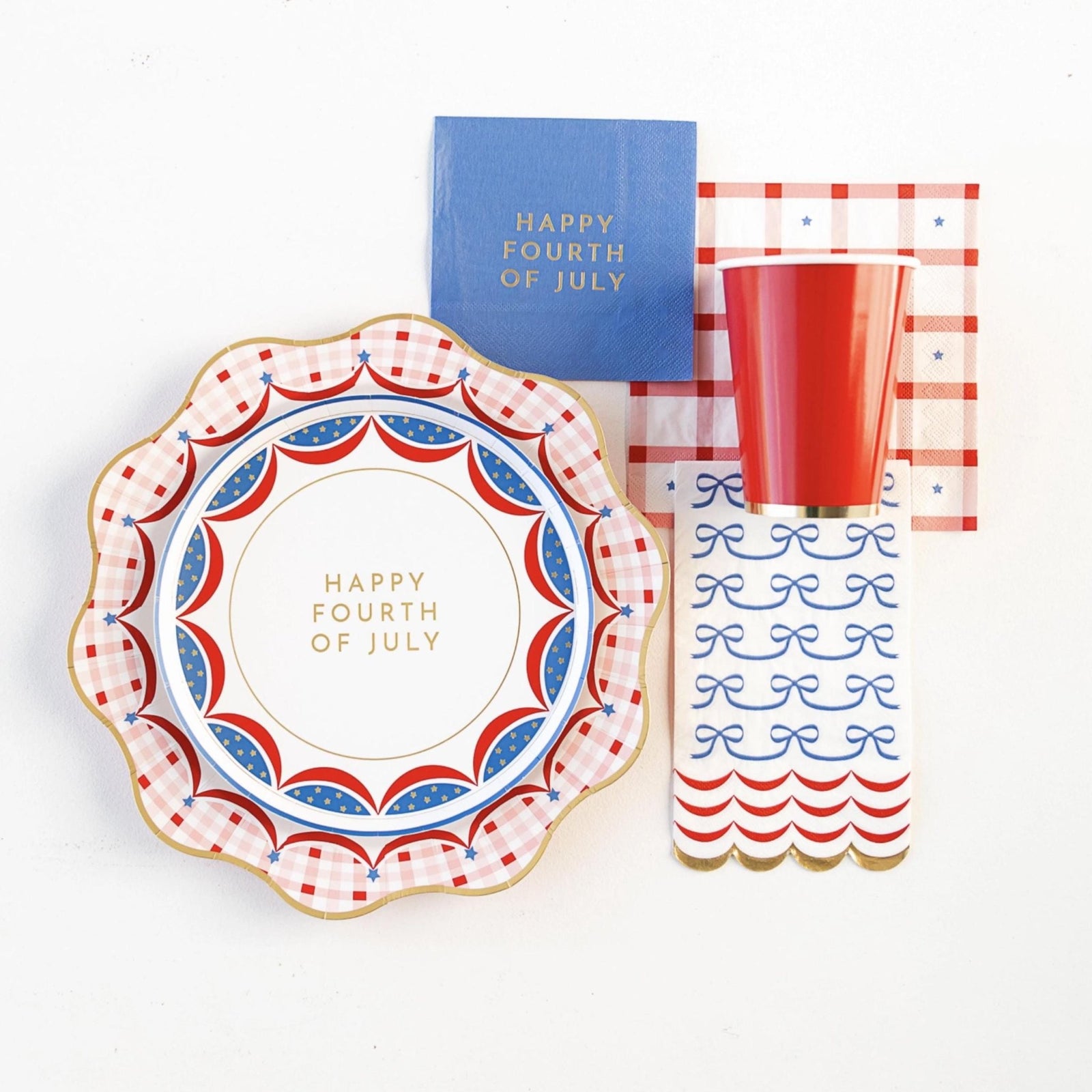 Large Red White & Blue Gingham Plates 8ct - Stesha Party