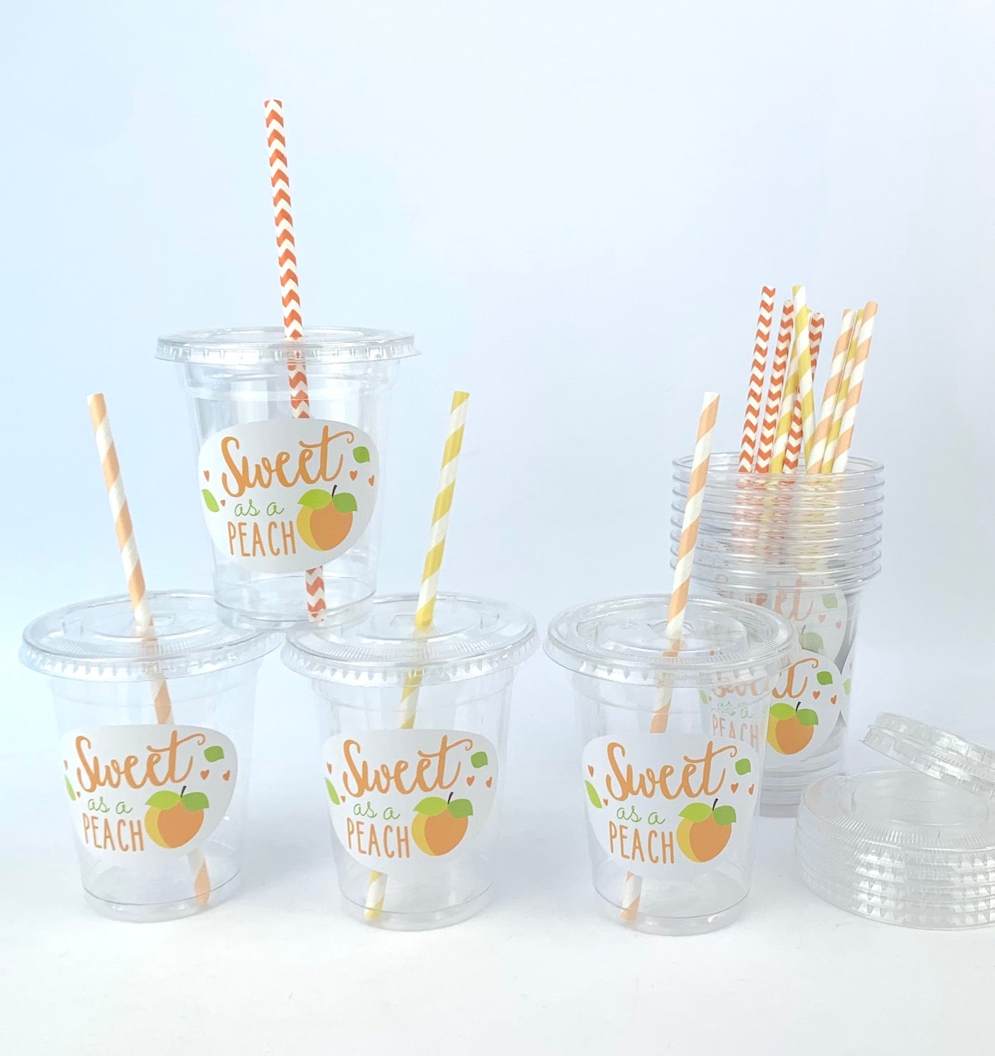 Lidded Clear Peach Party Cups - Stesha Party
