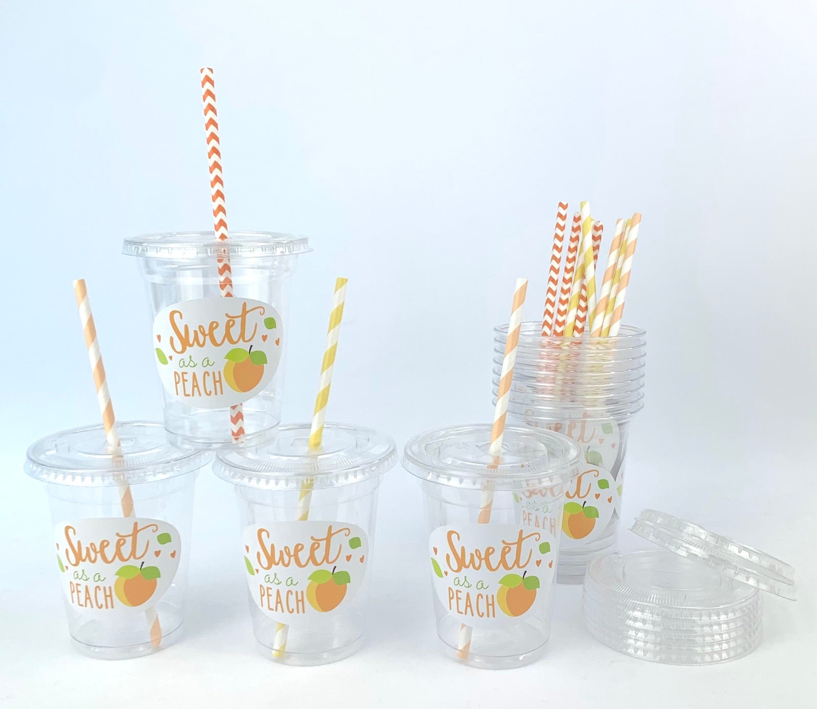 Lidded Clear Peach Party Cups - Stesha Party