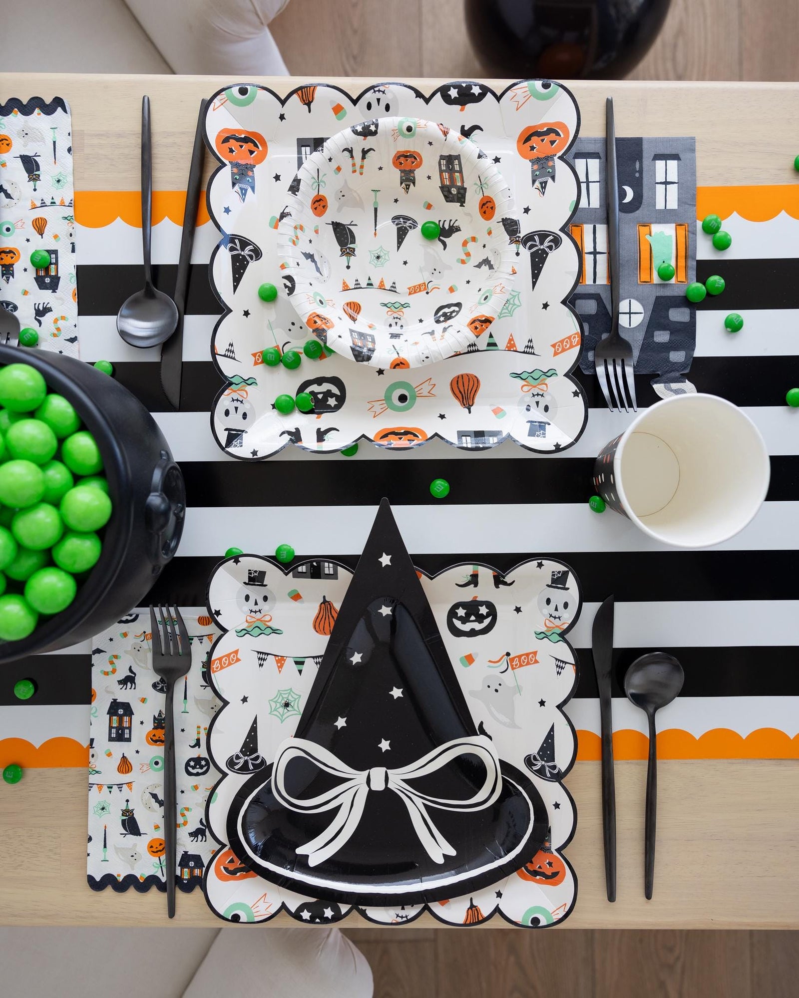 Orange and Black Striped Paper Table Runner - Stesha Party
