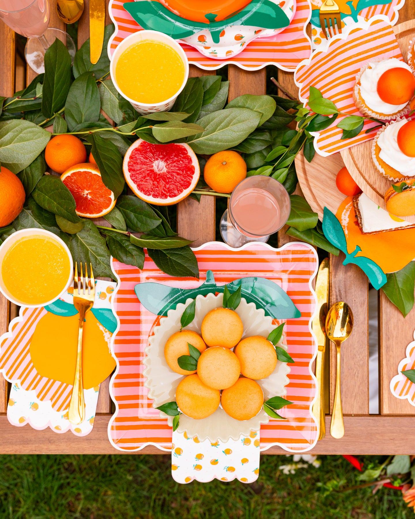 Orange Pink Striped Plates 8ct - Stesha Party