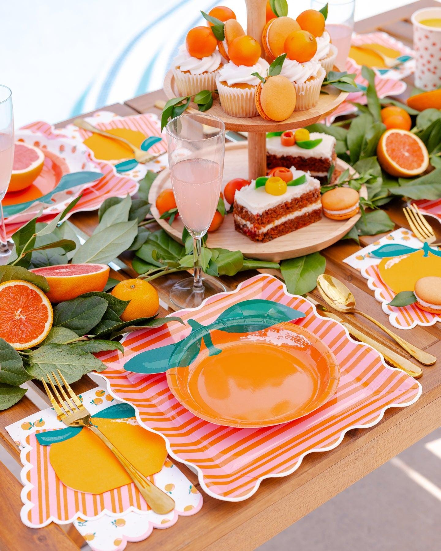 Orange Pink Striped Plates 8ct - Stesha Party