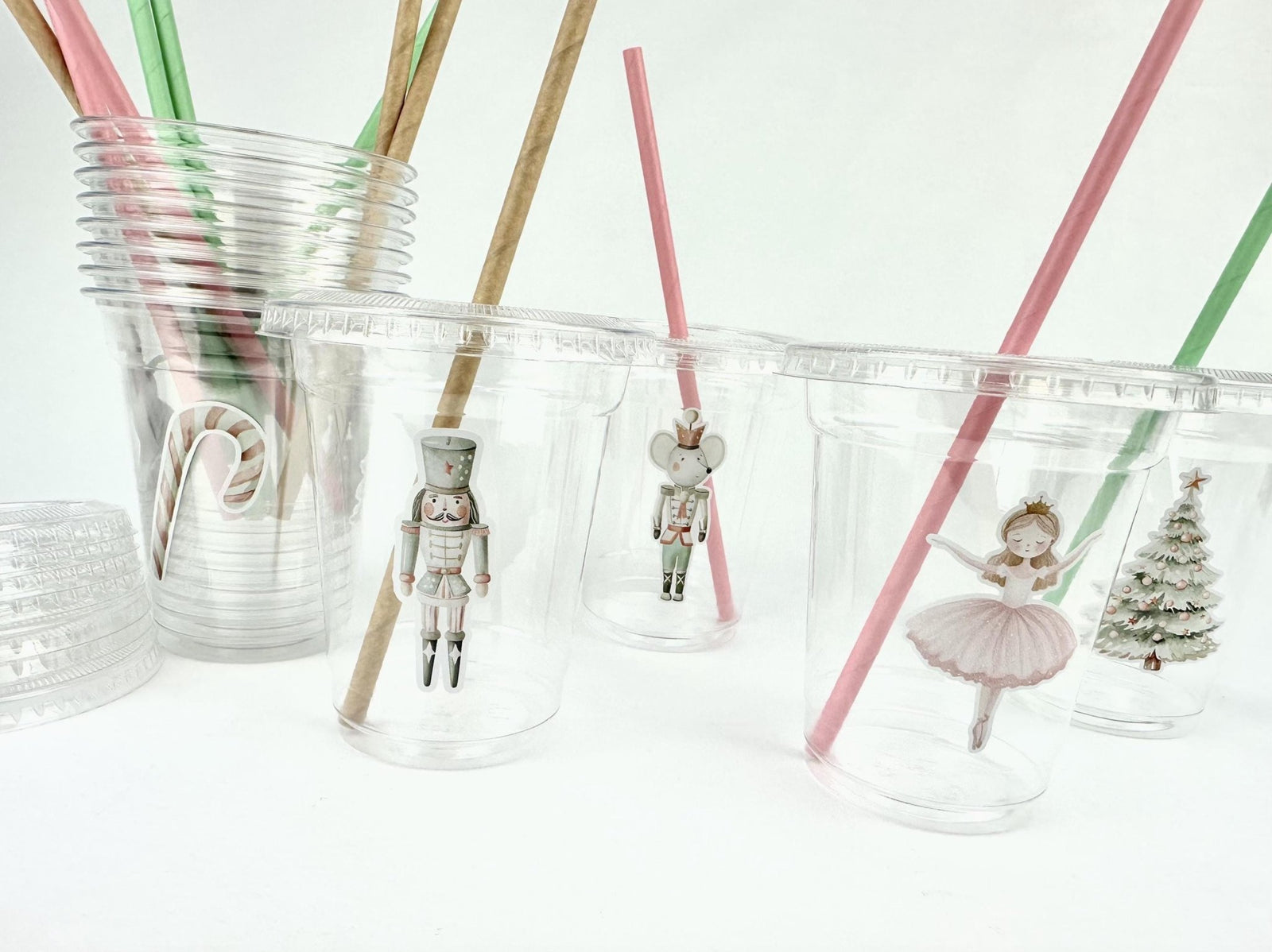 Pastel Nutcracker Plastic Cups with Lids & Straws - Stesha Party